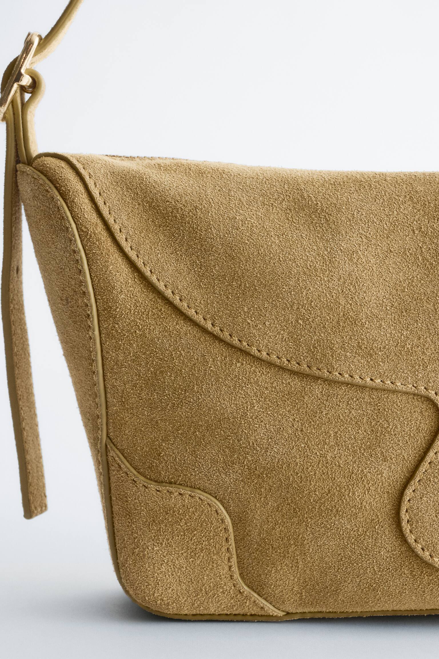 Rektangulær crossbody-taske i læder - Kakigrønt ruskind/Sort læder - 3