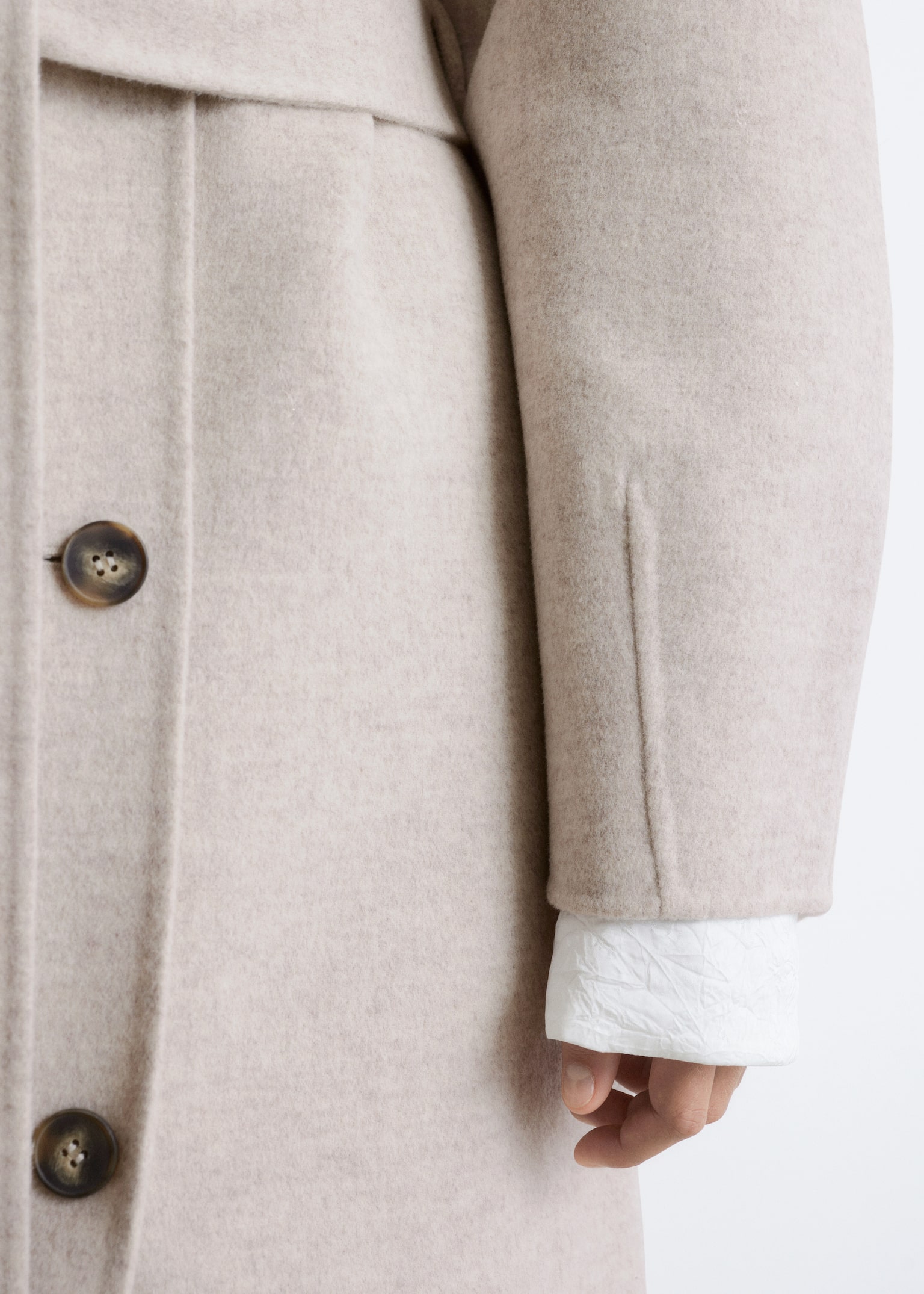 Funnel-Collar Wool Coat - Beige - 10