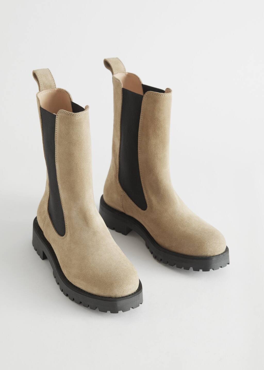 Chunky Sole Leather Chelsea Boots - Dark Beige - Bodegón