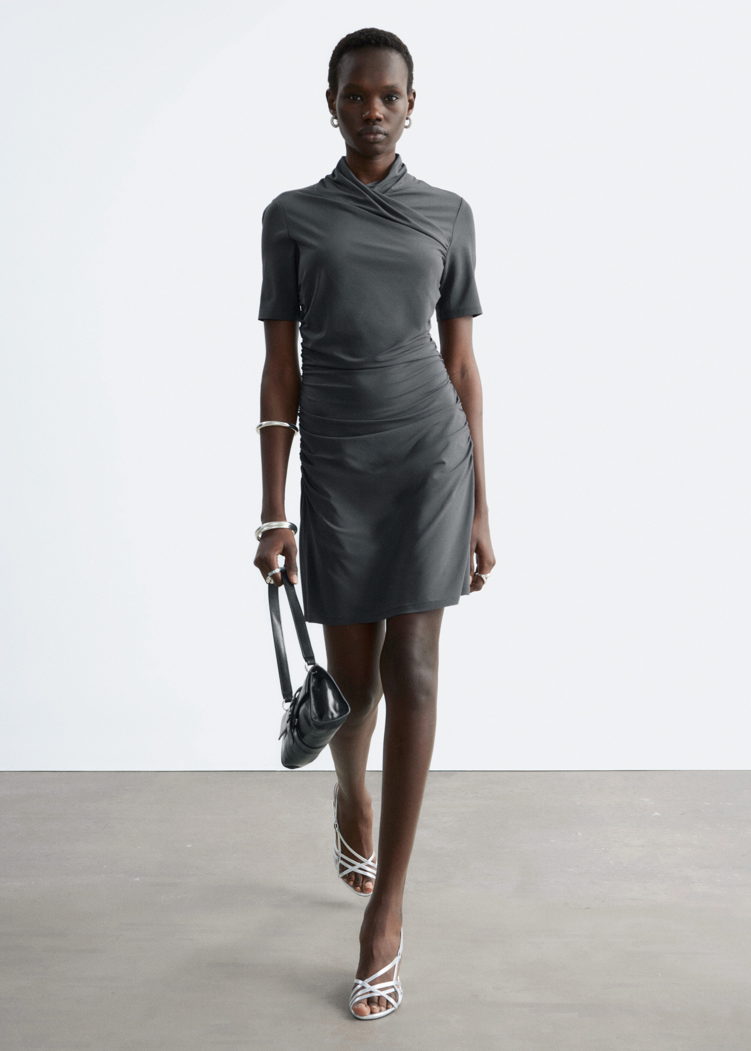 Draped Wrap Mini Dress - Dark Grey - & Other Stories GG