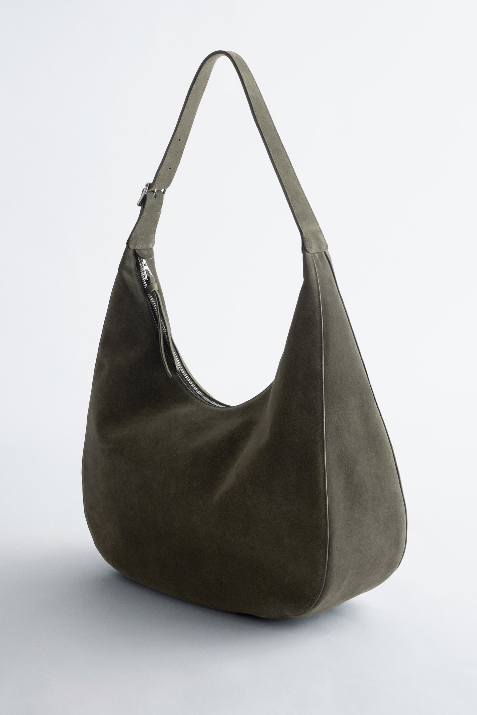 Schultertasche aus Veloursleder - Khakifarbenes Wildleder/Dunkelbraun - 3