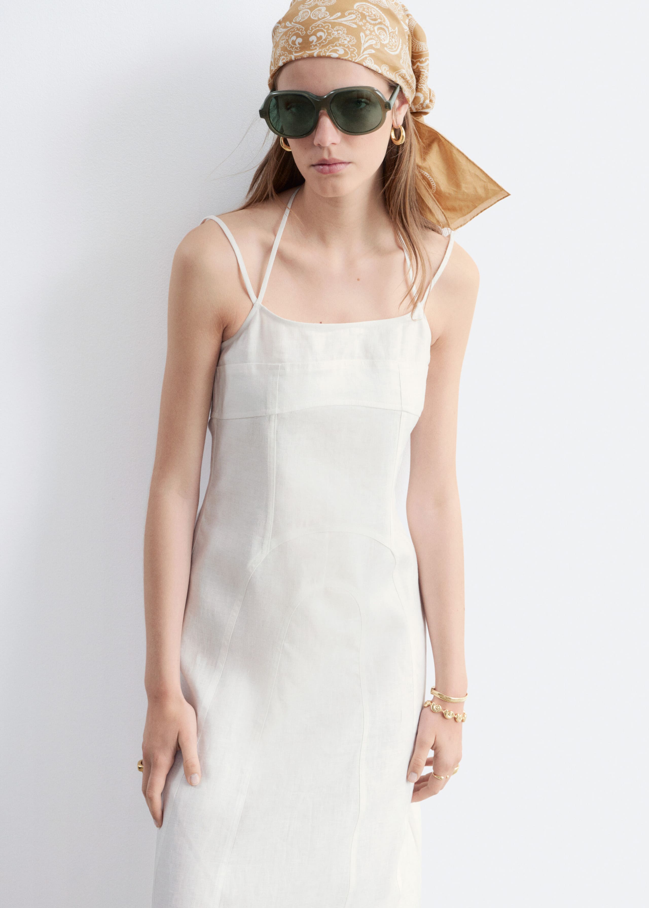Linen Midi Dress - White - Lookbook