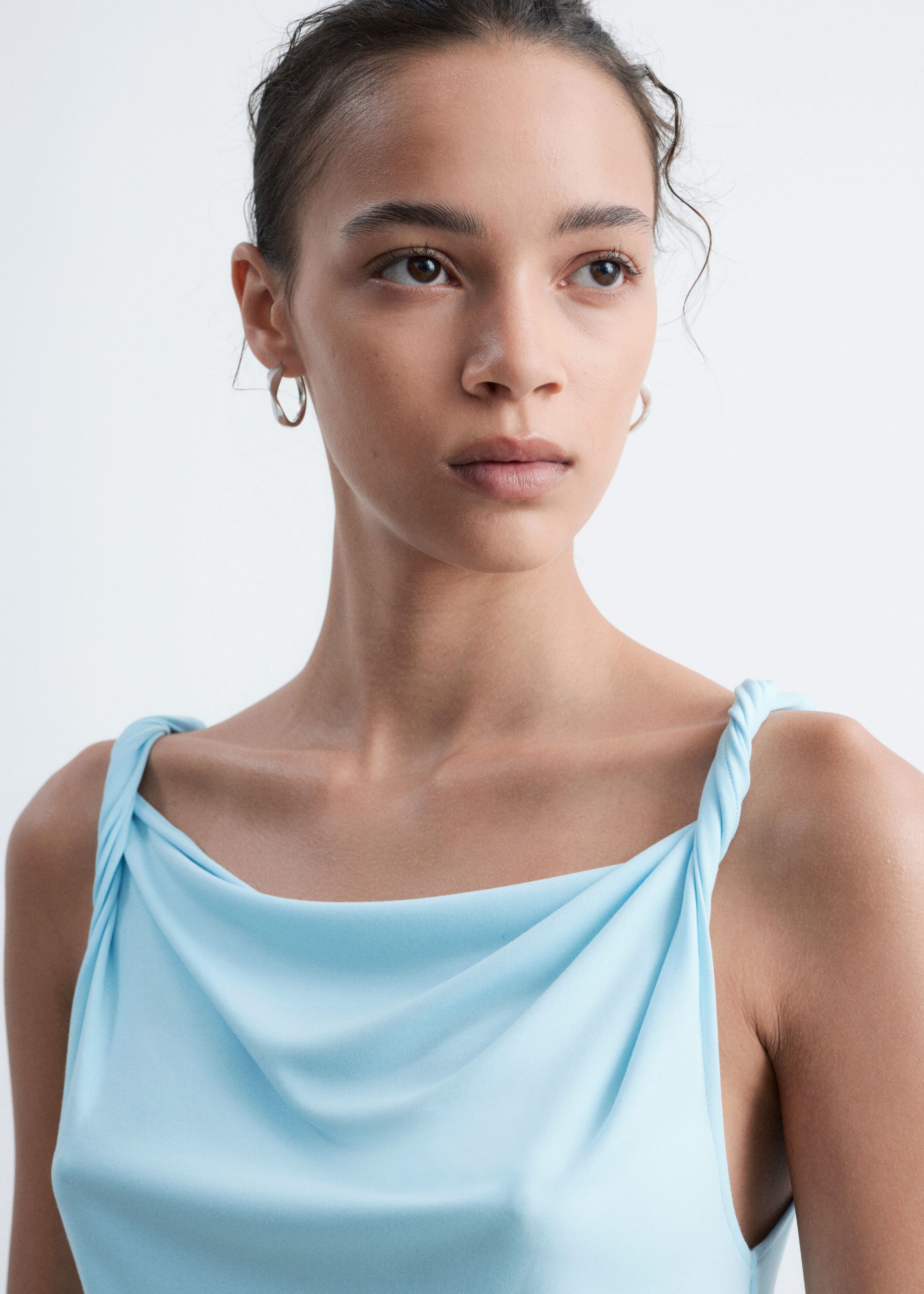 Twist-Shoulder Jersey Top - Light Blue - Lookbook