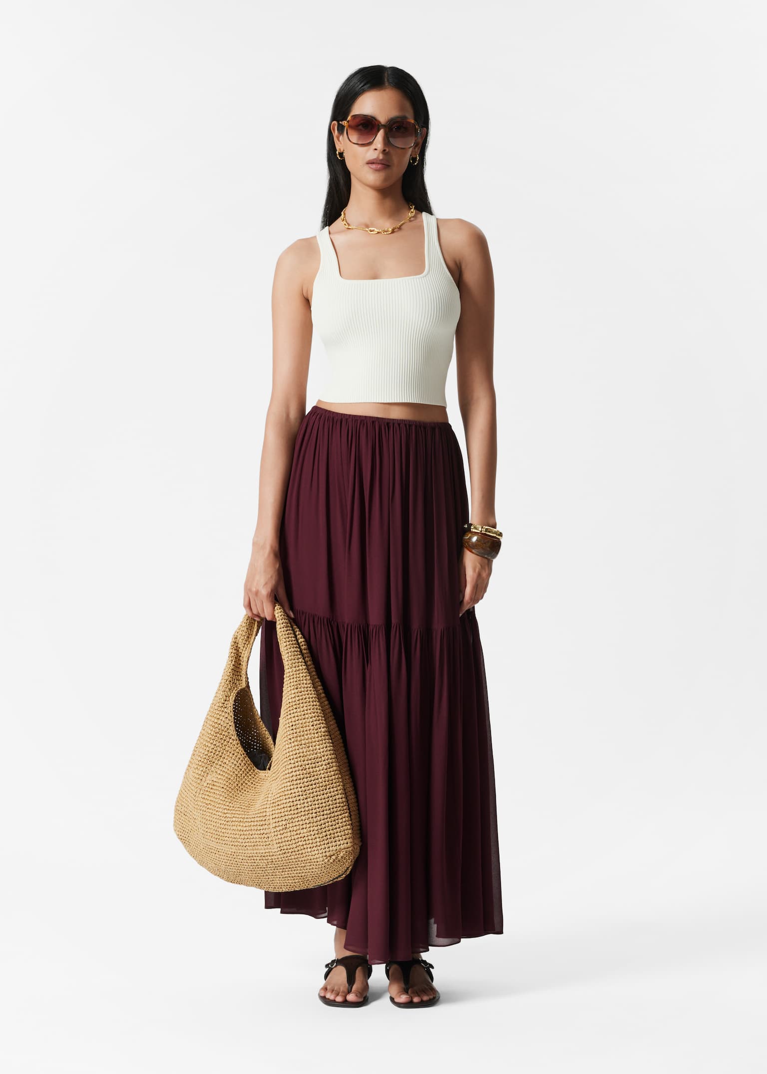 Maxi gonna in chiffon a strati - Rosso scuro
