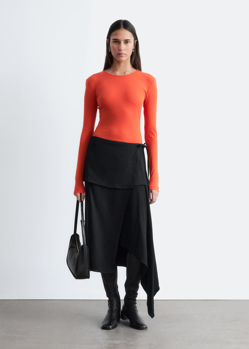 & Other Stories Asymmetric Wrap Midi Skirt In Black
