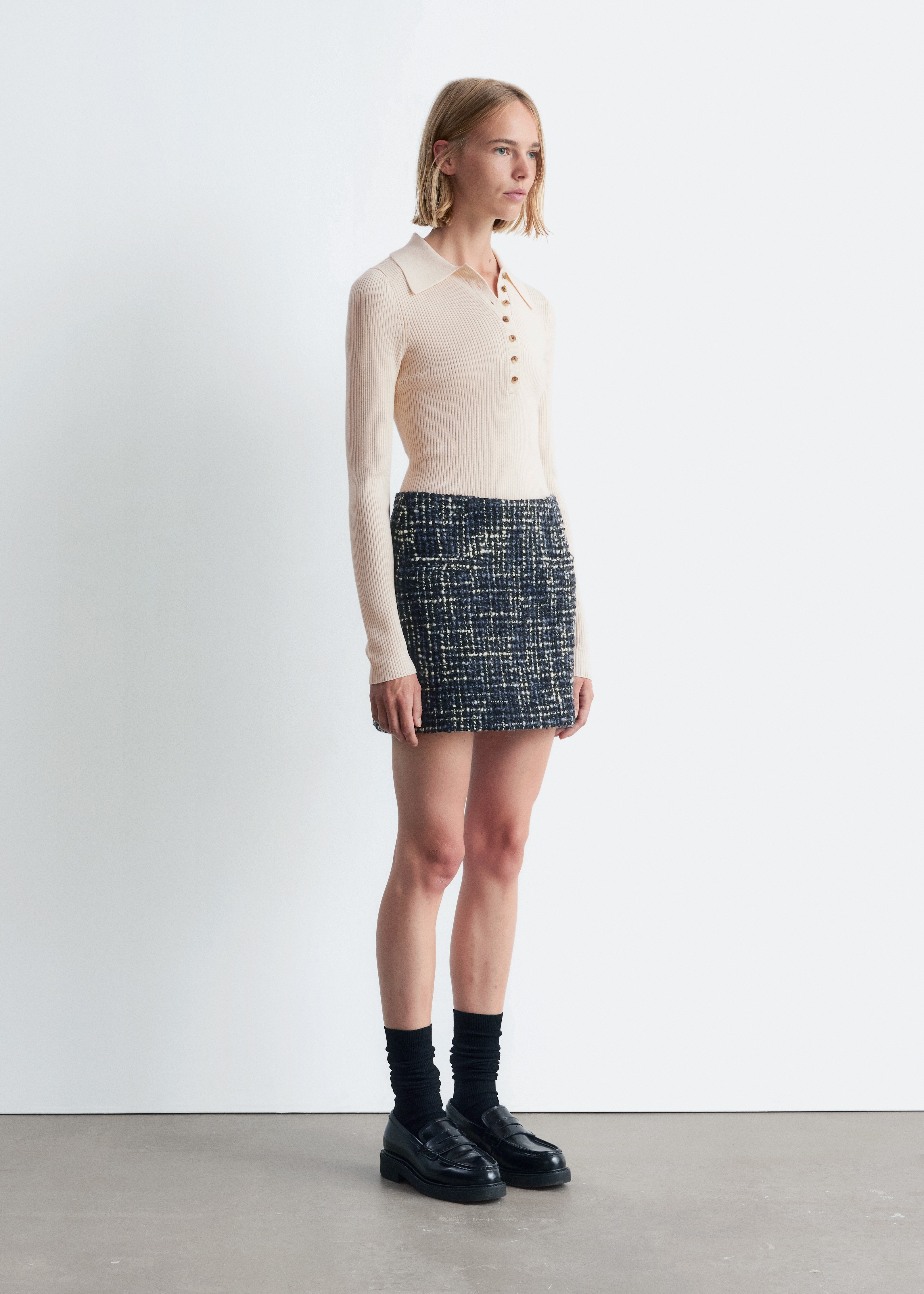 Structured Wool-Blend Mini Skirt - Black/Blue
