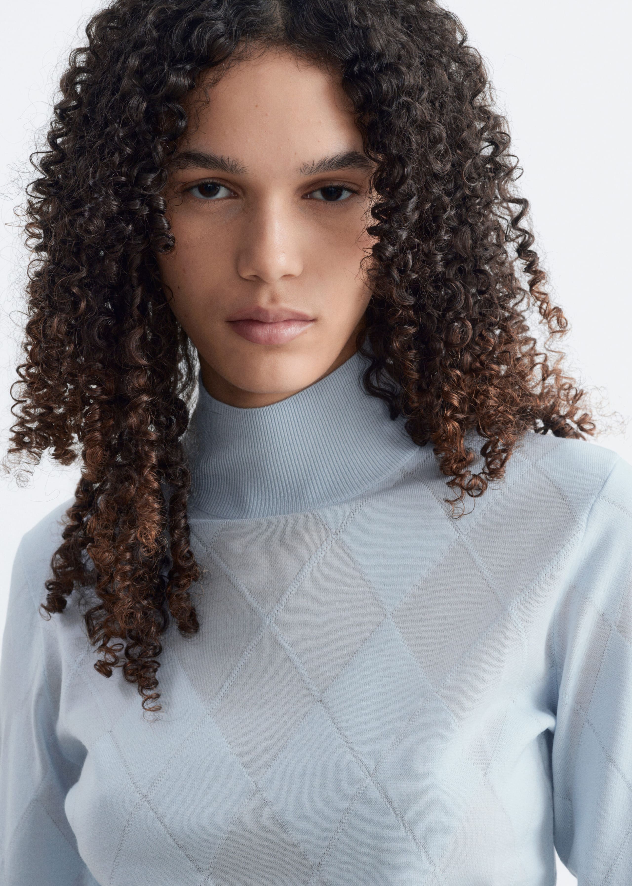 Mock Neck Wool Top - Light Blue - Lookbook