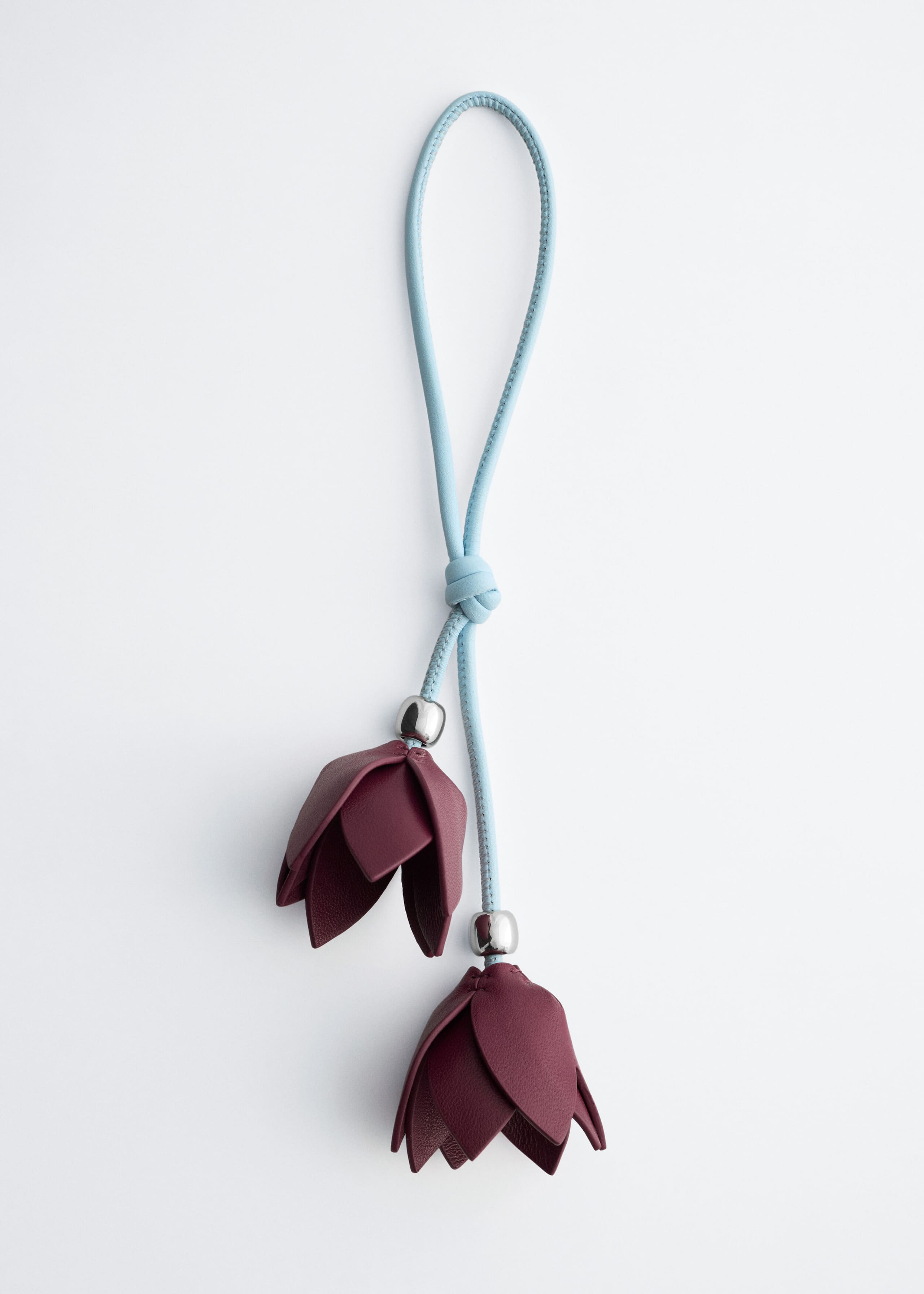 Taschenanhänger mit Blumenmotiv - Weinrot/Blau - Stillleben
