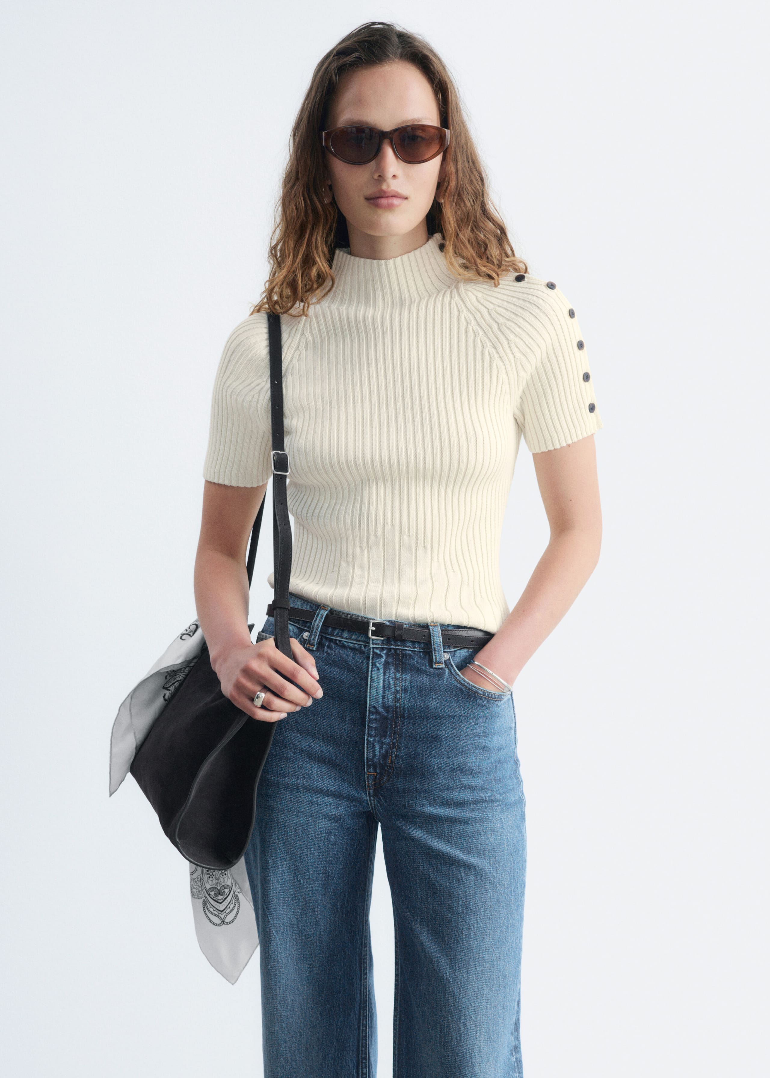 Mock-Neck Ribbed Top - Light Pink - Lookbook