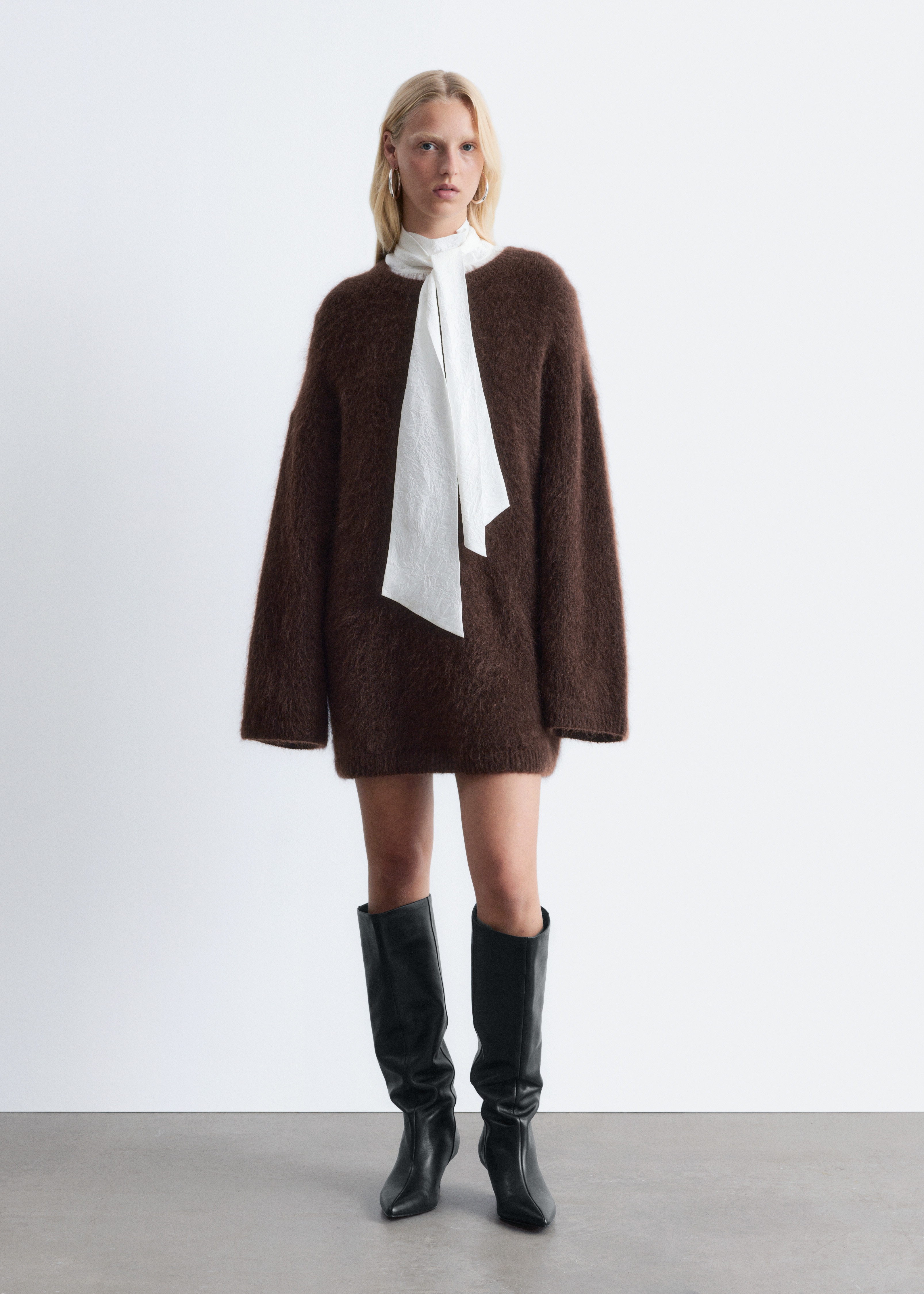 Δερμάτινες Μπότες Μέχρι το Γόνατο με Τακούνι Kitten - Μαύρο/Σκούρο Καφέ/Ανοιχτό Μπεζ Snake