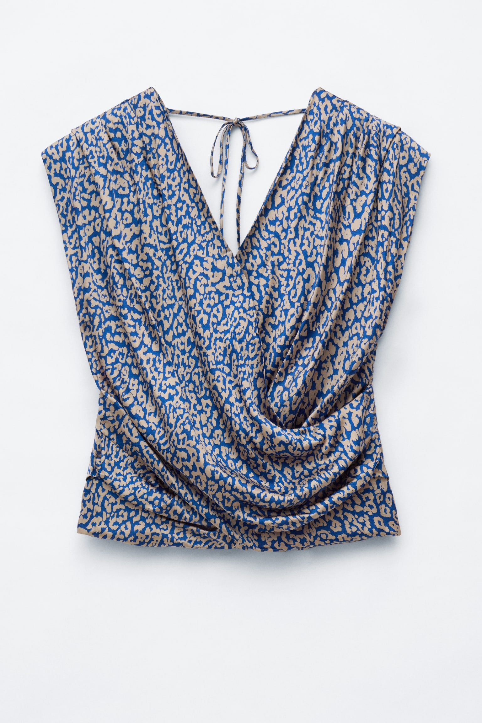 Blusa traçada sem mangas - Bege/azul