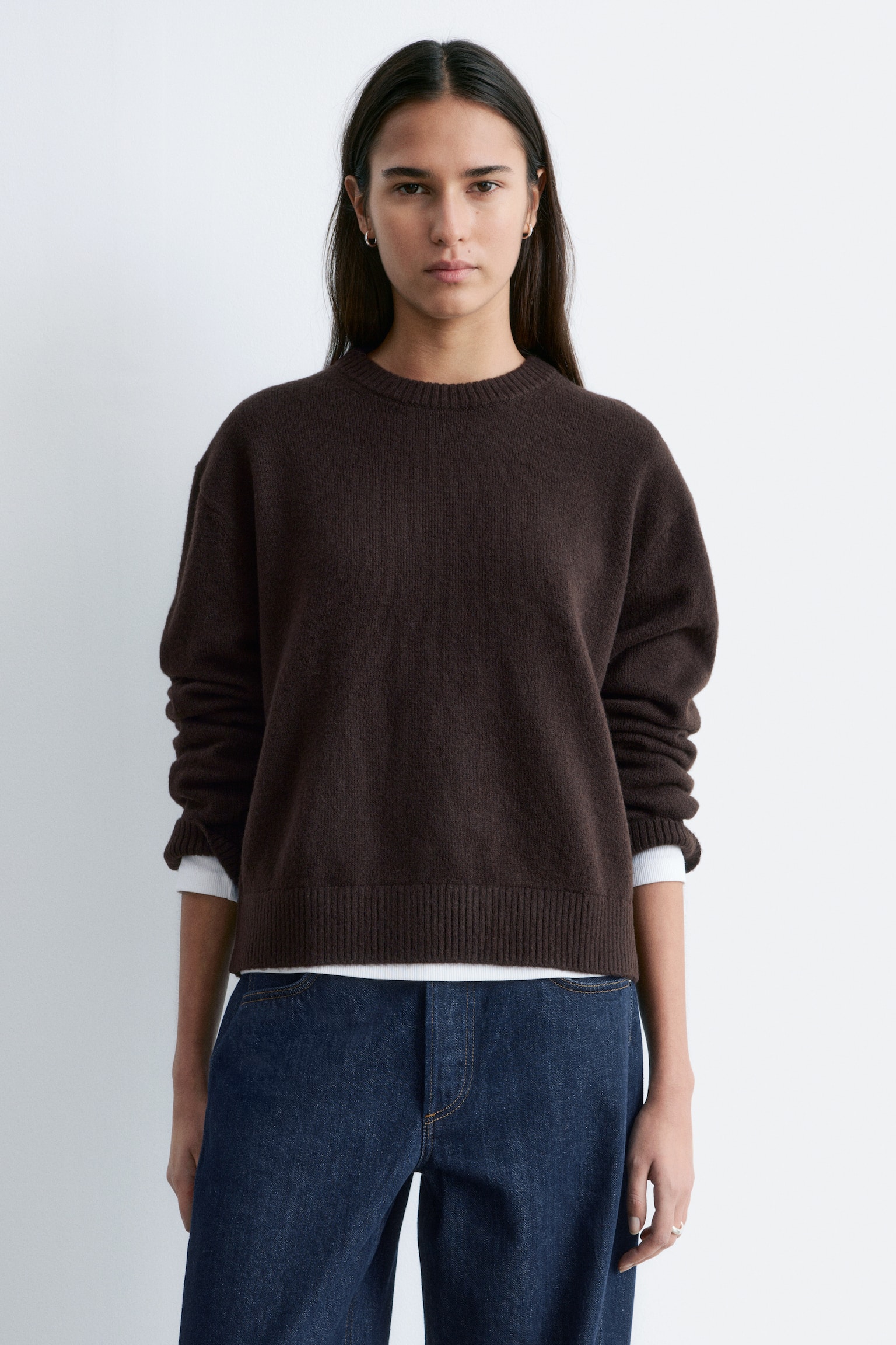 Camisola de malha quadrada - Castanho escuro/Cinzento escuro - 1