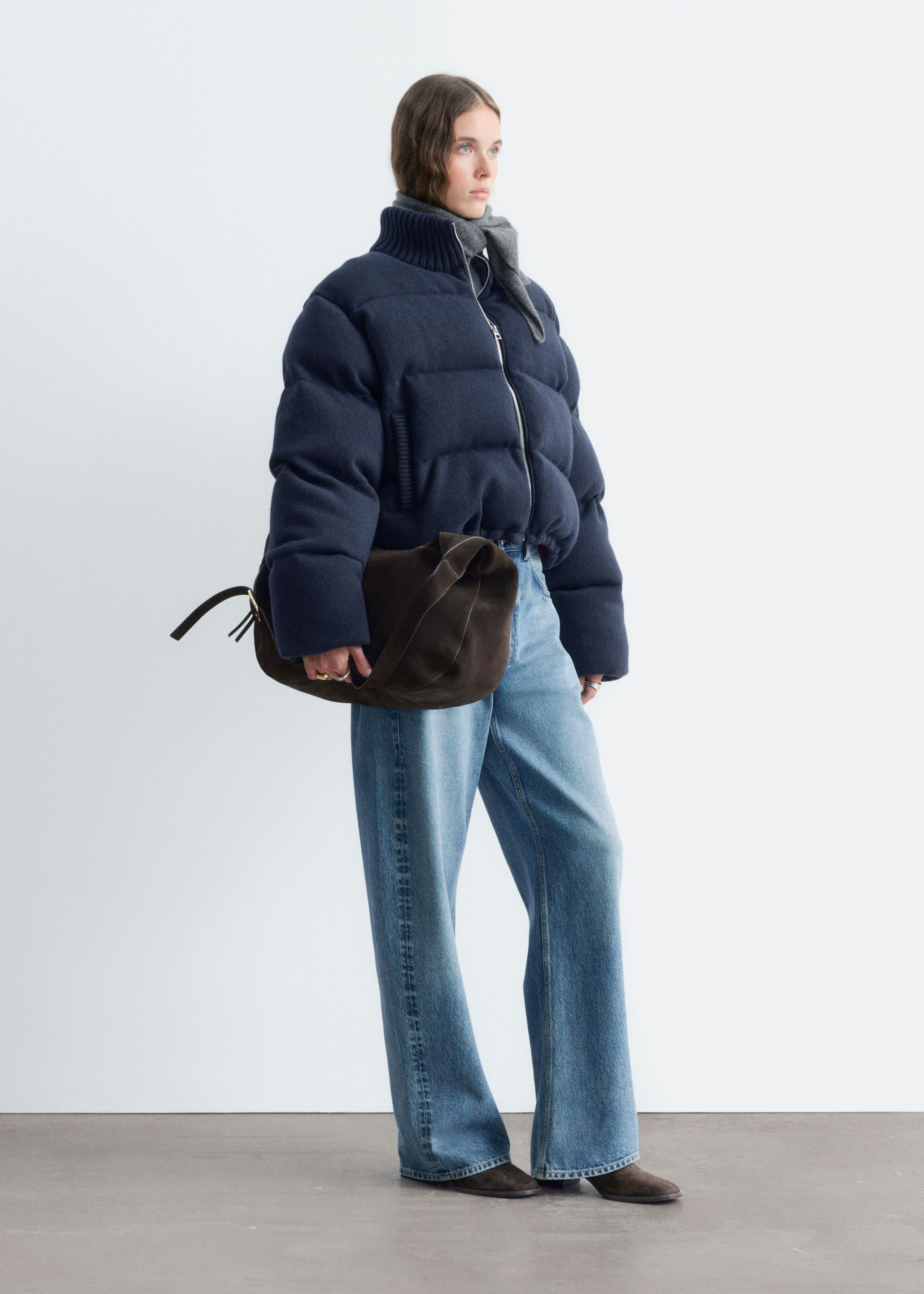 Knitted Puffer Jacket - Dark Blue - Lookbook
