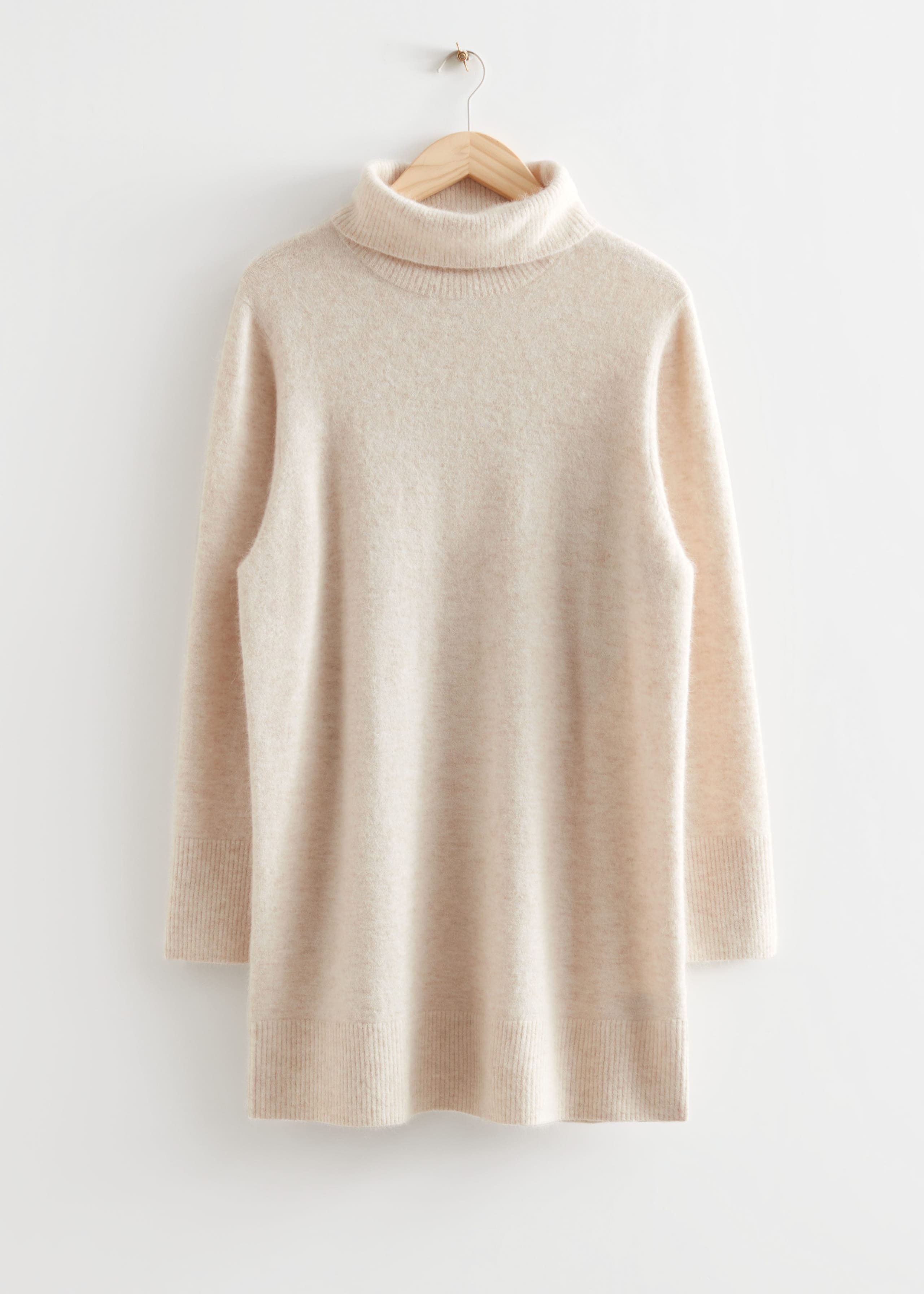 Relaxed Wool Knit Turtleneck Dress - Beige - Still Life