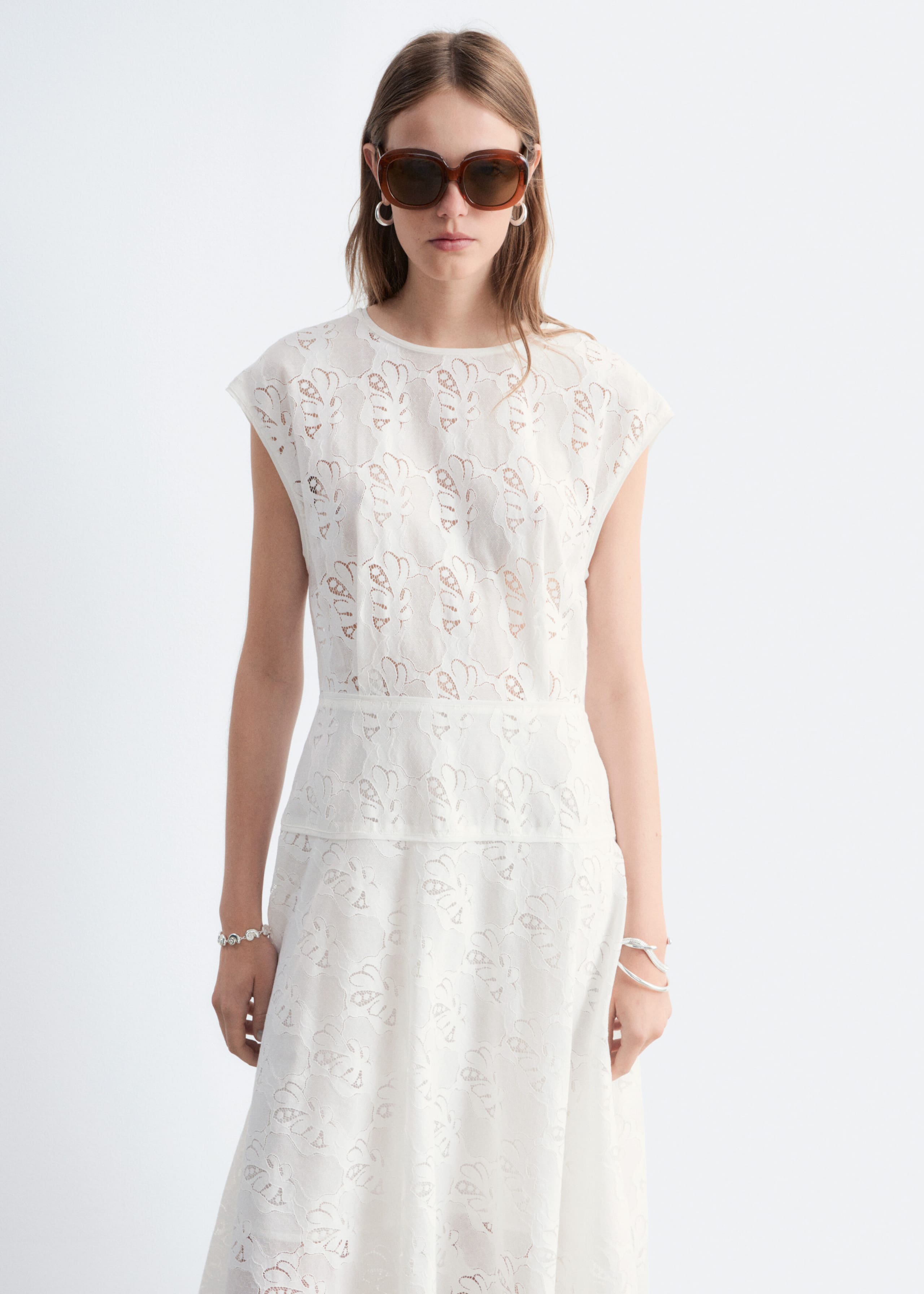 Bias-Cut Lace Midi Dress - White - Lookbook