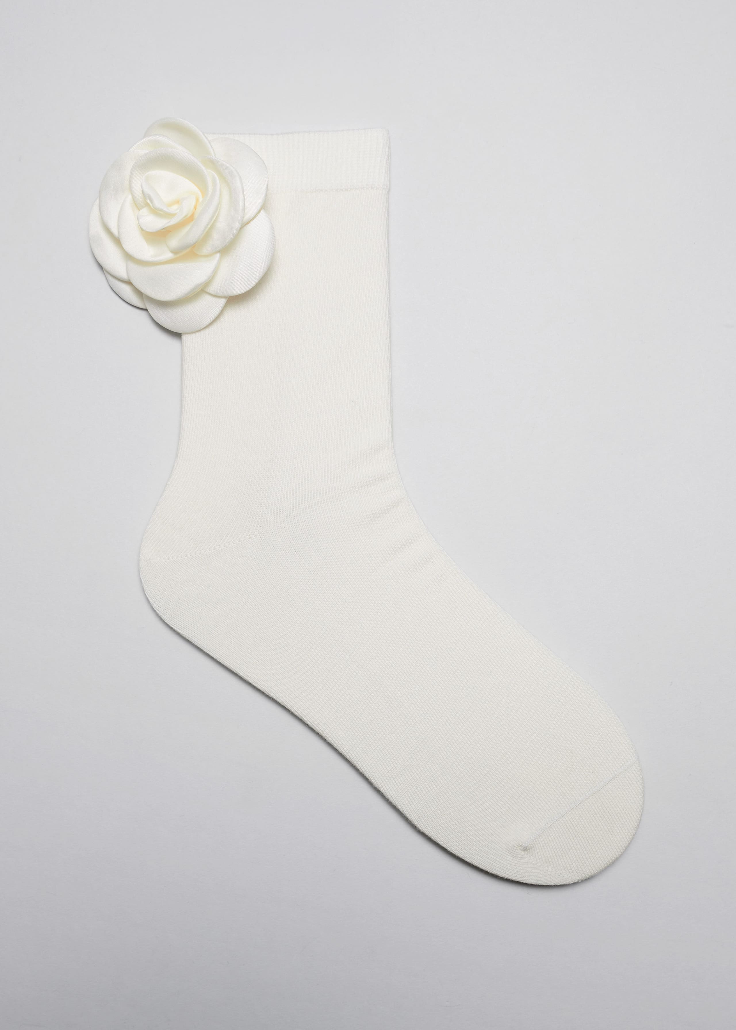 Rose Appliqué Socks - White - Still Life