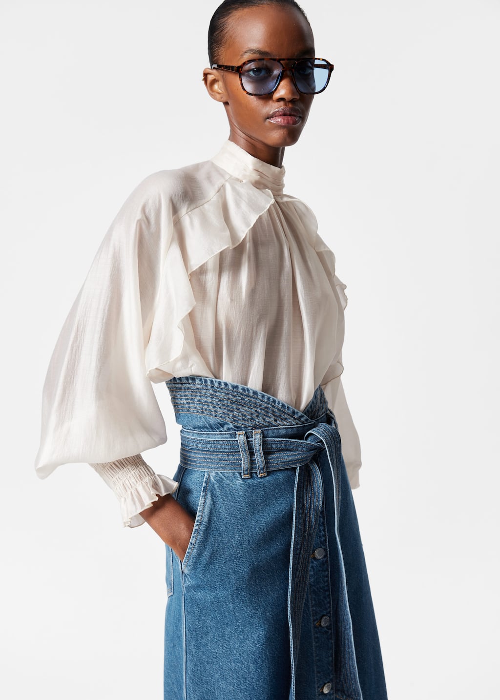 Denim Maxi Skirt - Mid blue - Lookbook