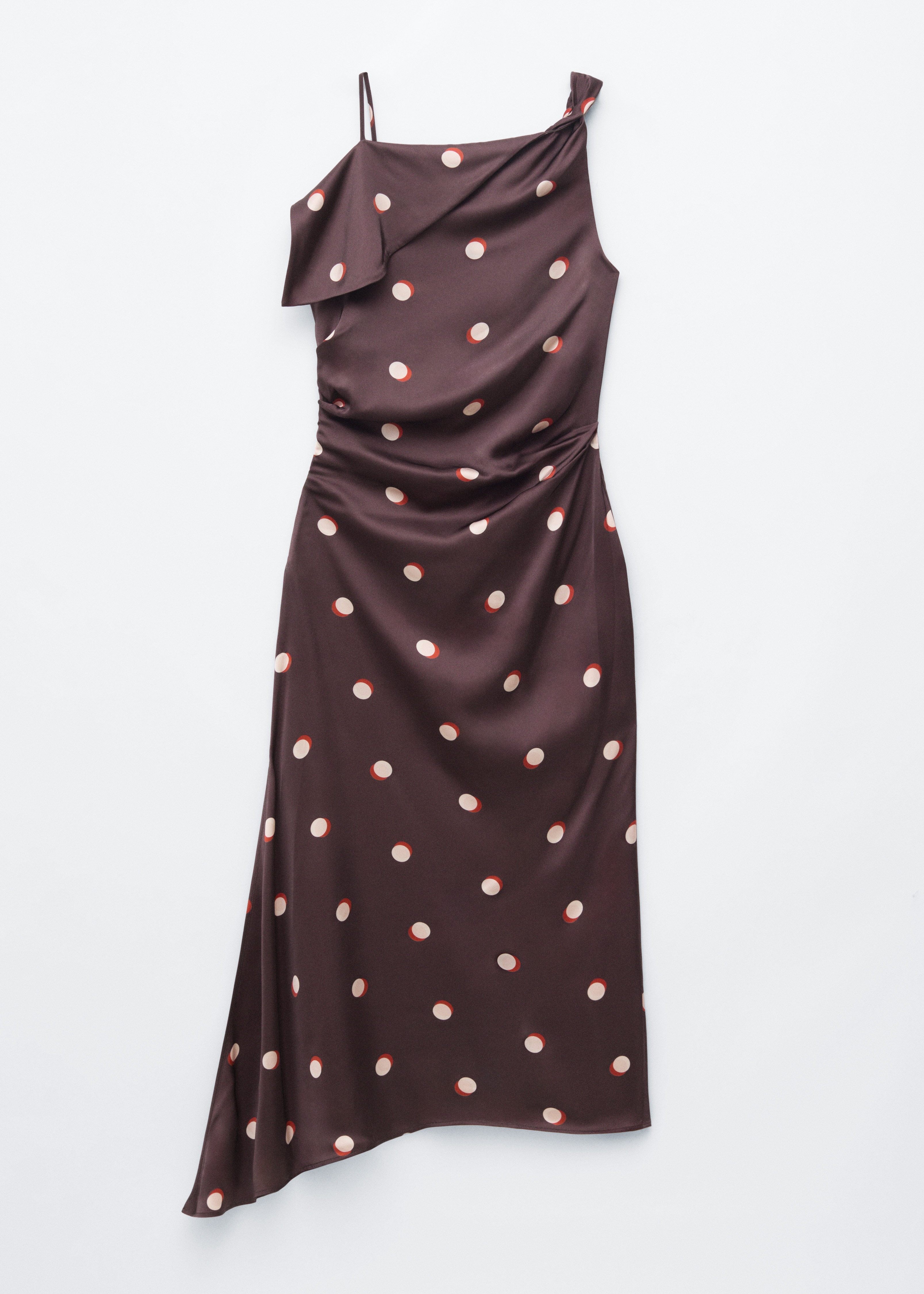 Asymmetrisk satinkjole - Dark Red/Dots