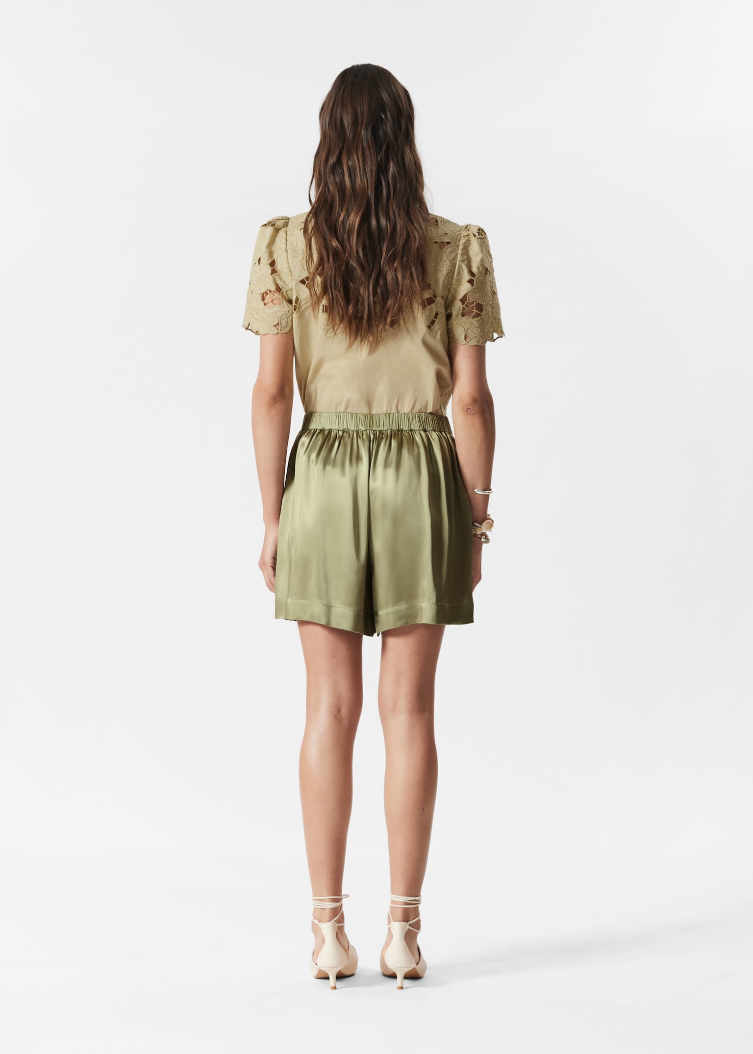 Σατέν Σορτς με Λάστιχο - Ανοιχτό Πράσινο/Σκούρο Καφέ/Σκούρο Ροζ - 3