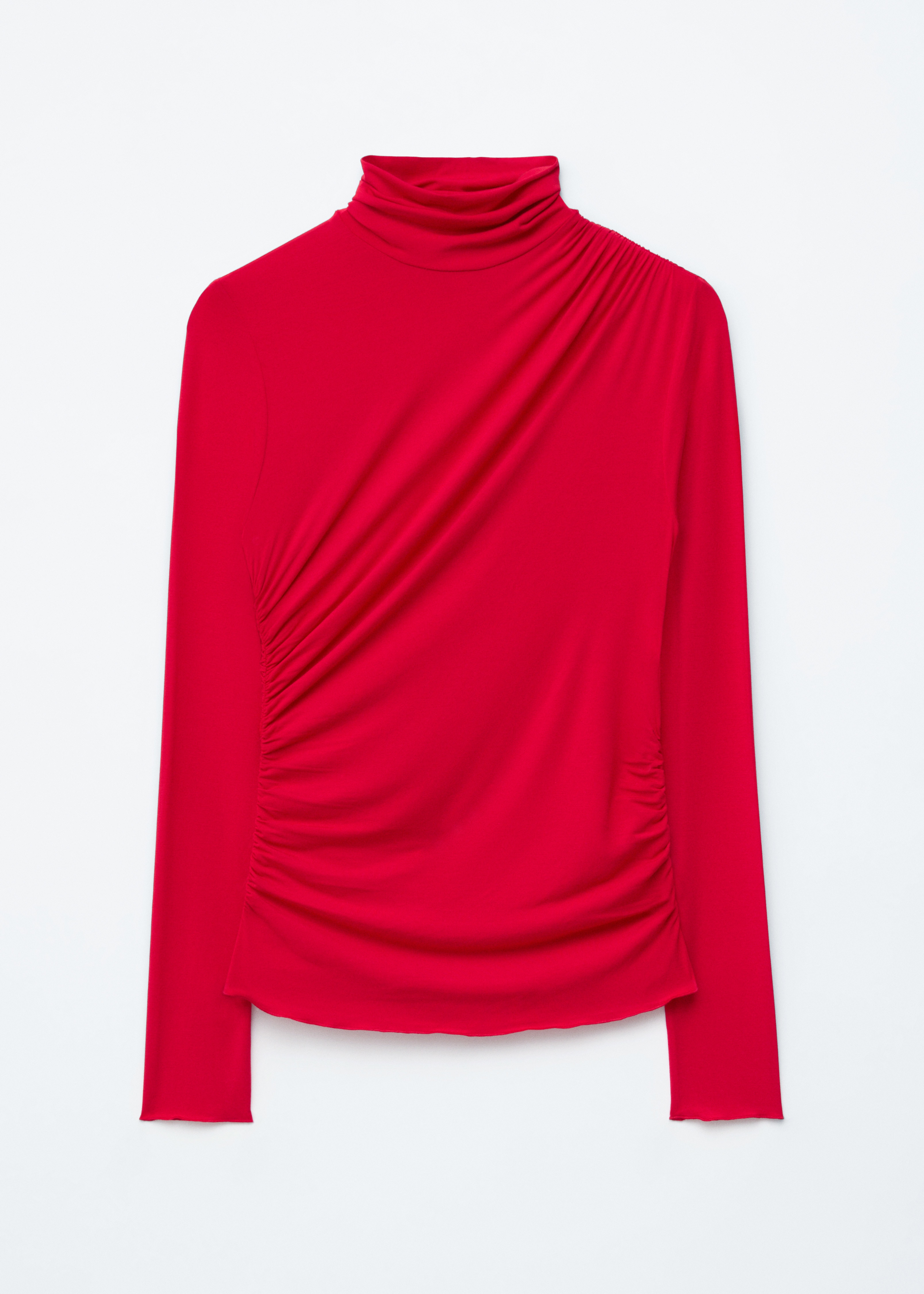 Top de cuello alto drapeado - Rojo