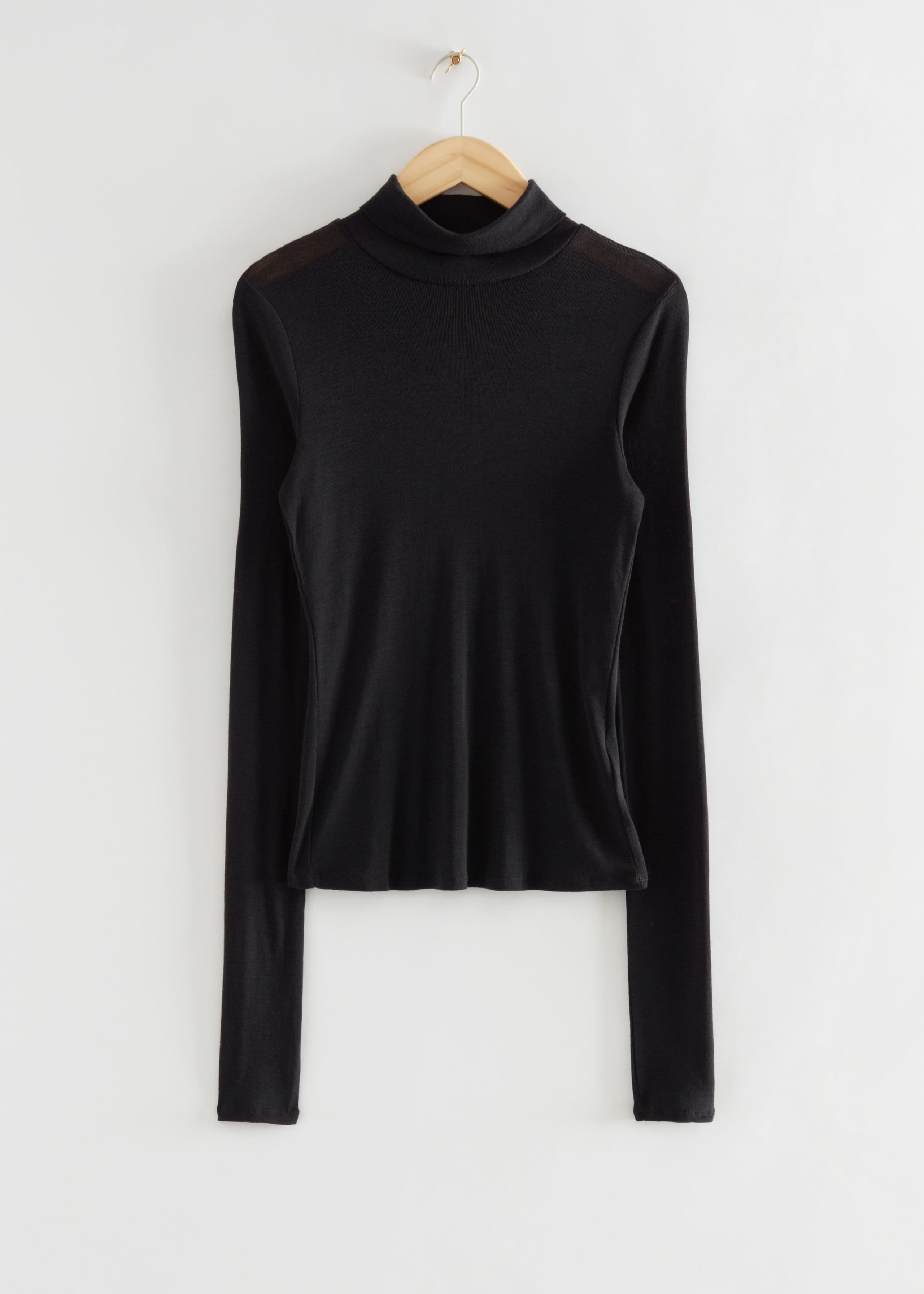 Long-Sleeved Woolen Turtleneck Top - Black - Still Life