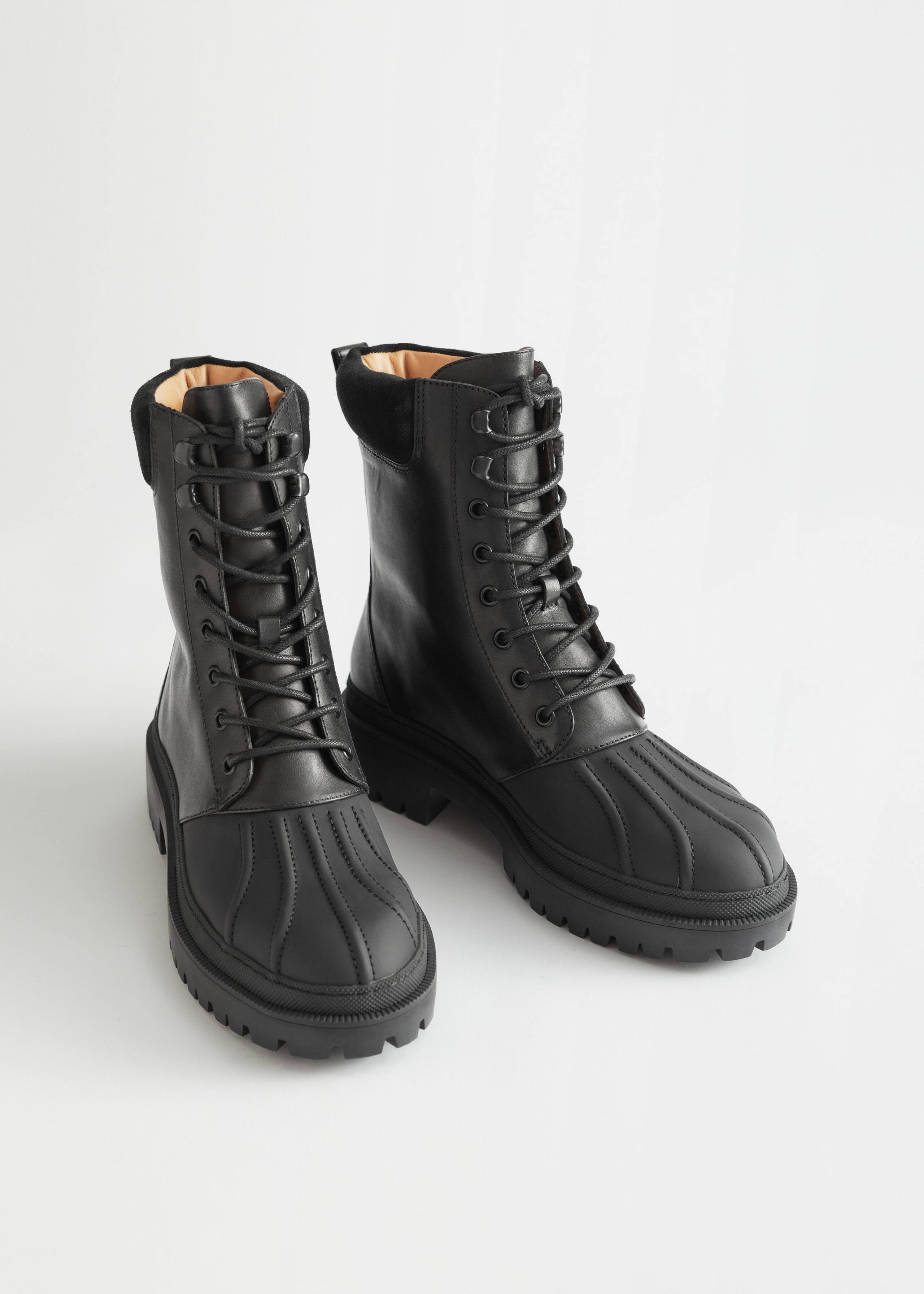 Chunky Leather Combat Boots - Black - Still Life