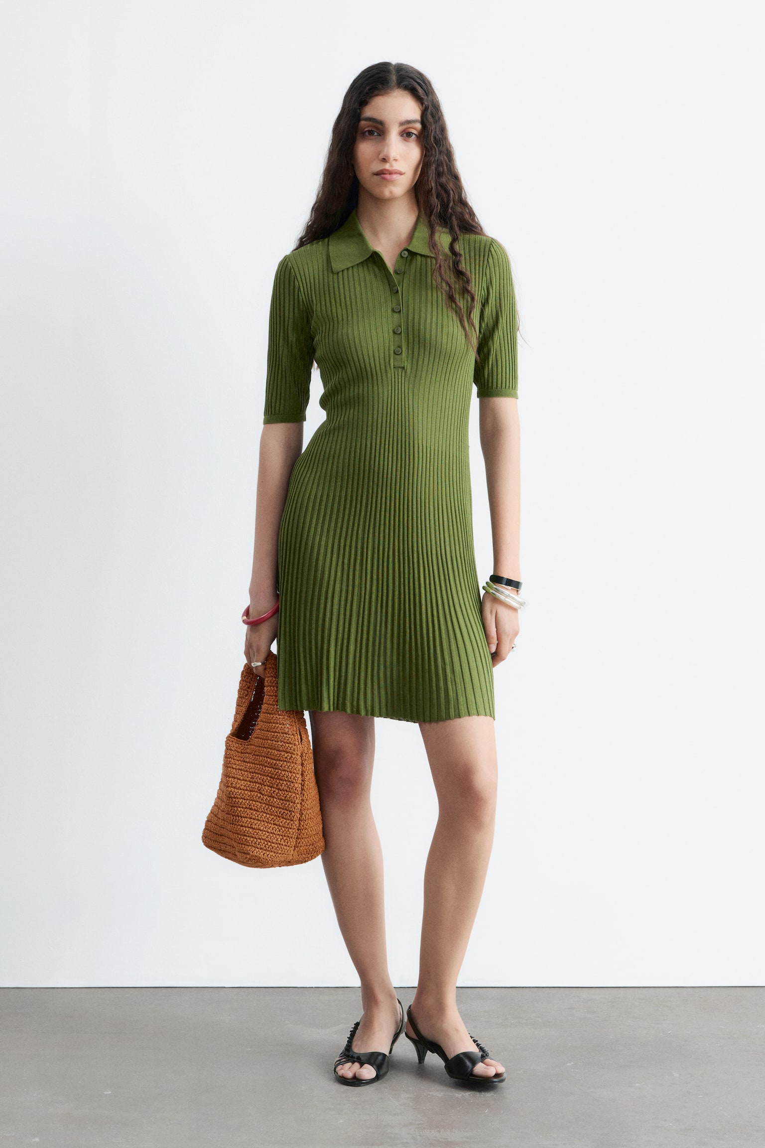 Vestido curto de malha - Verde/Castanho escuro - 6