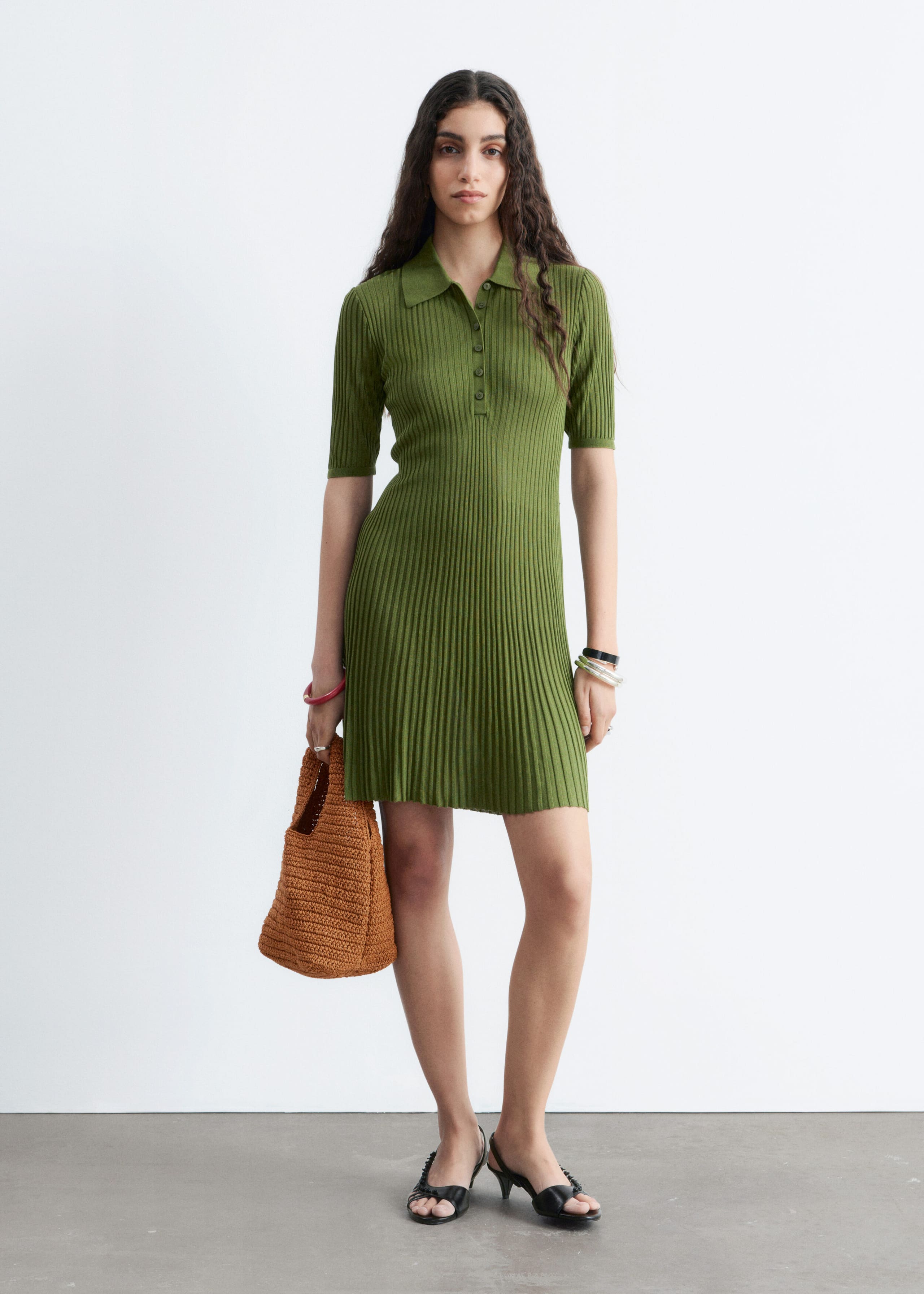 Knitted Mini Dress - Green - Lookbook