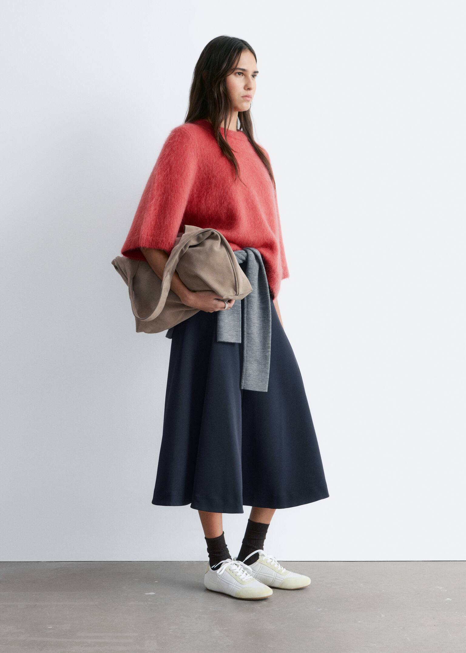 חולצת טריקו סרוגה מתערובת מוהייר - אדום/חום/קרם/צהוב כהה - 5