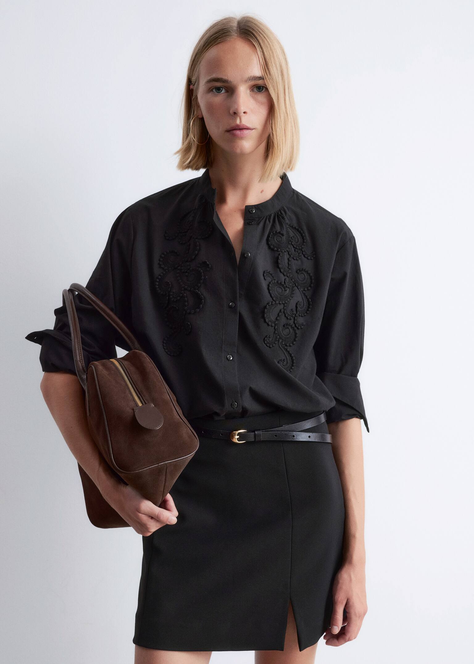 Blusa ricamata in cotone - Nero/Bianco