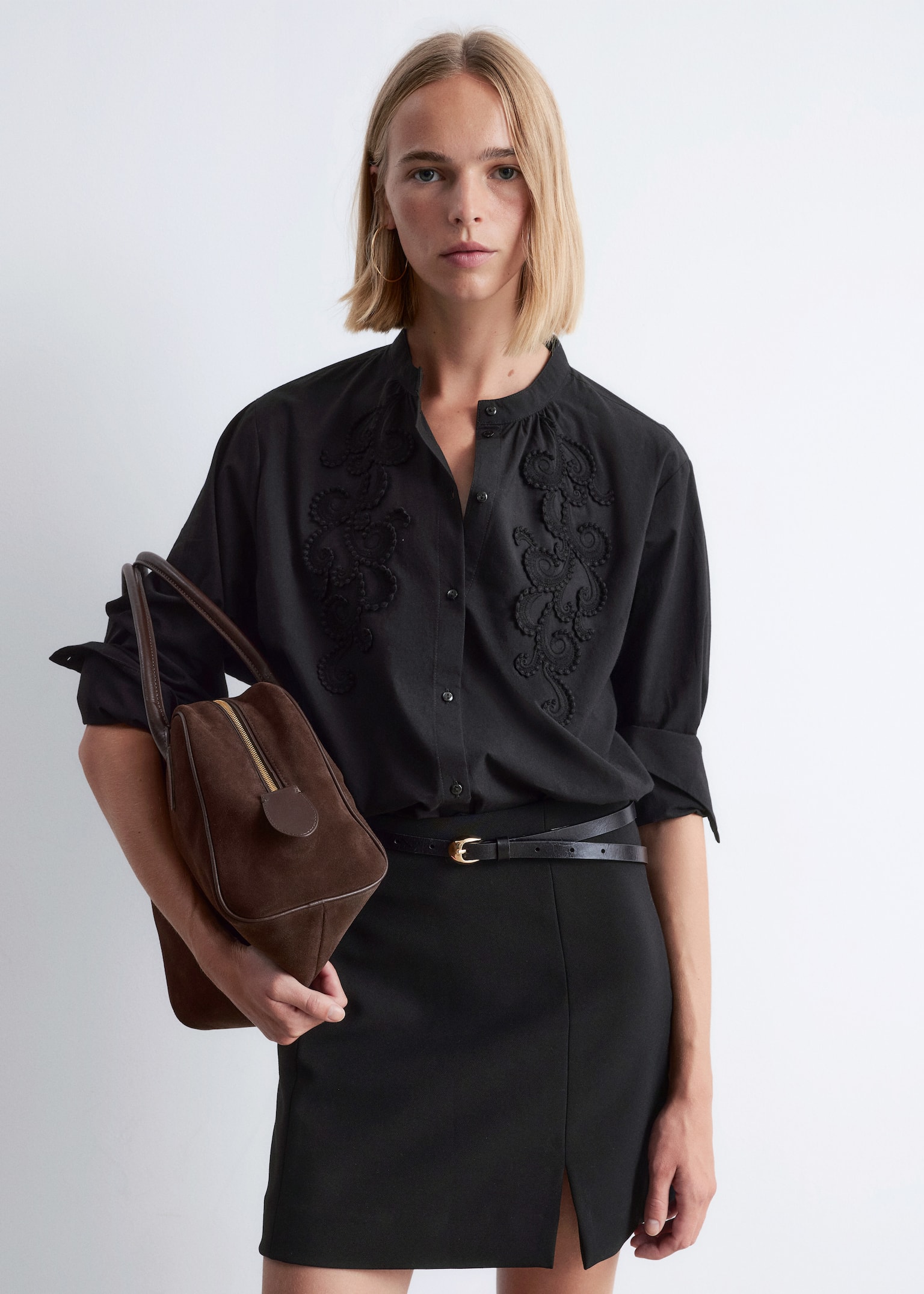 Bestickte Bluse aus Baumwolle - Schwarz/Weiß