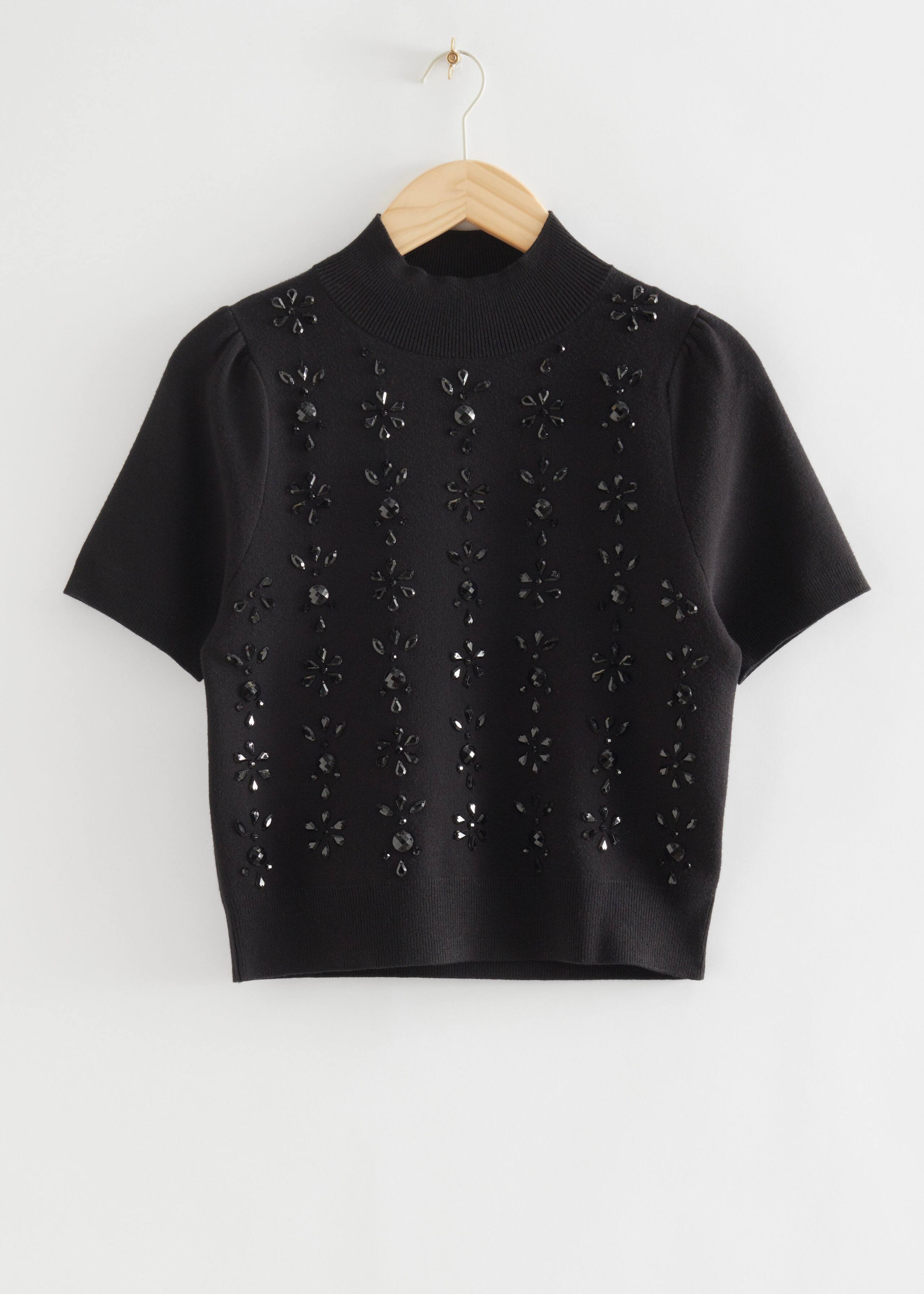 Bead Embellished Mock Neck Jumper - Black - Still Life