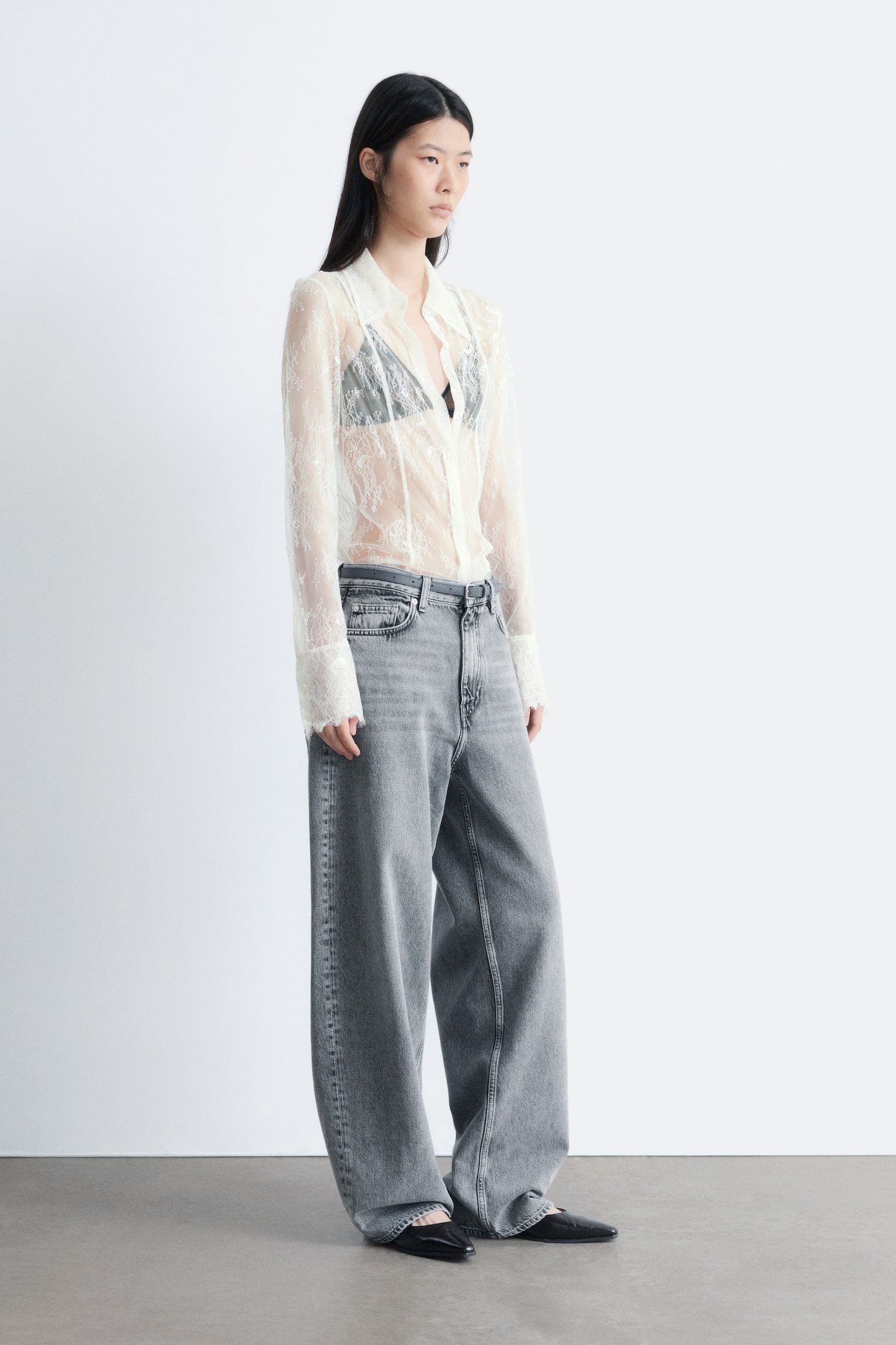 Camisa de encaje de corte cónico - Crema - 5