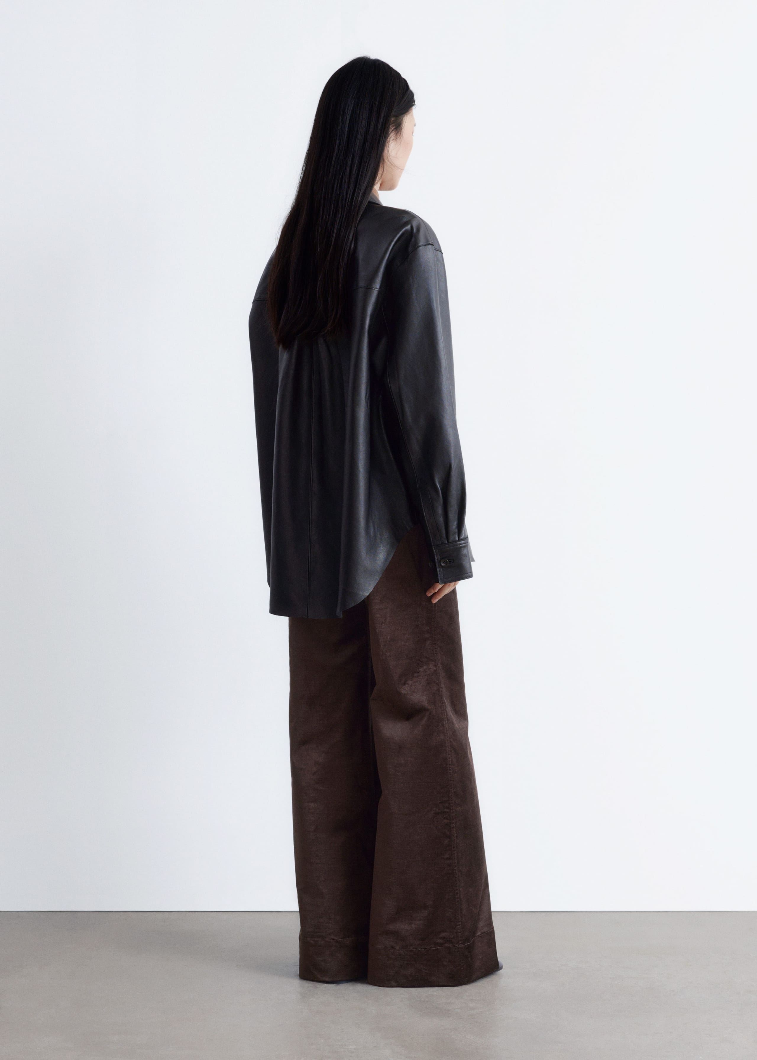 Oversized Leather Shirt - Black - Lookbook