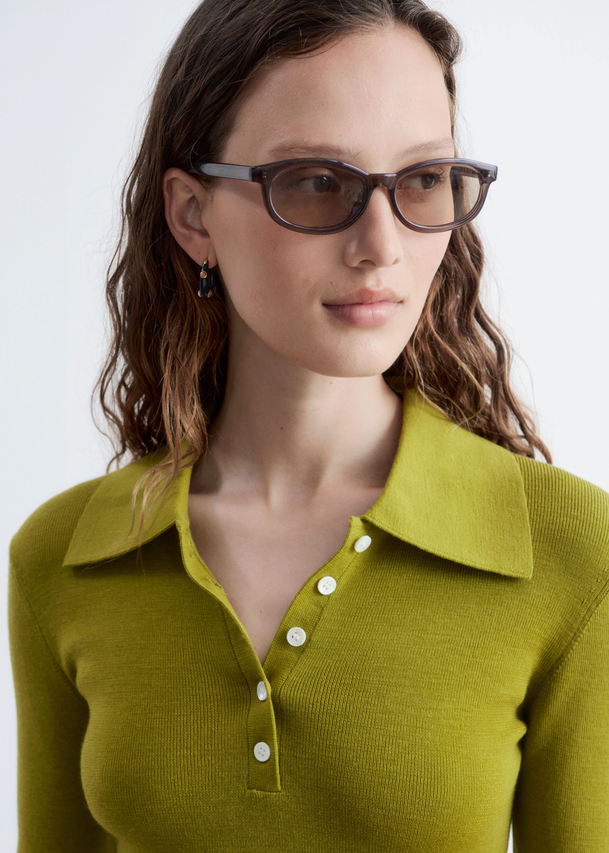 Rib-Knit Merino Wool Polo Top - Grey Melange - Lookbook