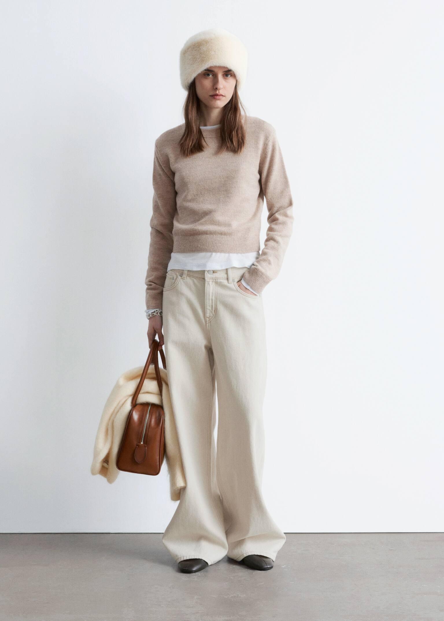 Плетен вълнен пуловер - Светъл сив меланж/Черен/Светлосин меланж/Червено - 7