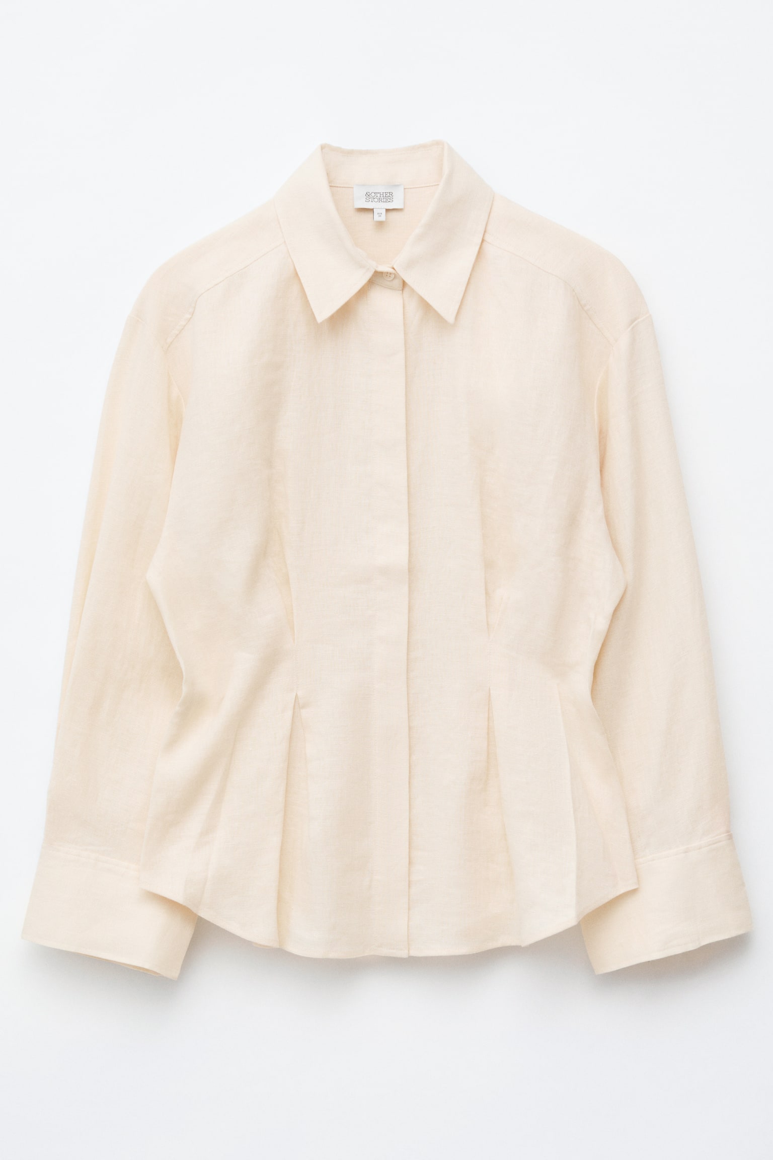 Pleated-Waist Linen Shirt - Light Beige/Dark Brown/Light Blue - 1