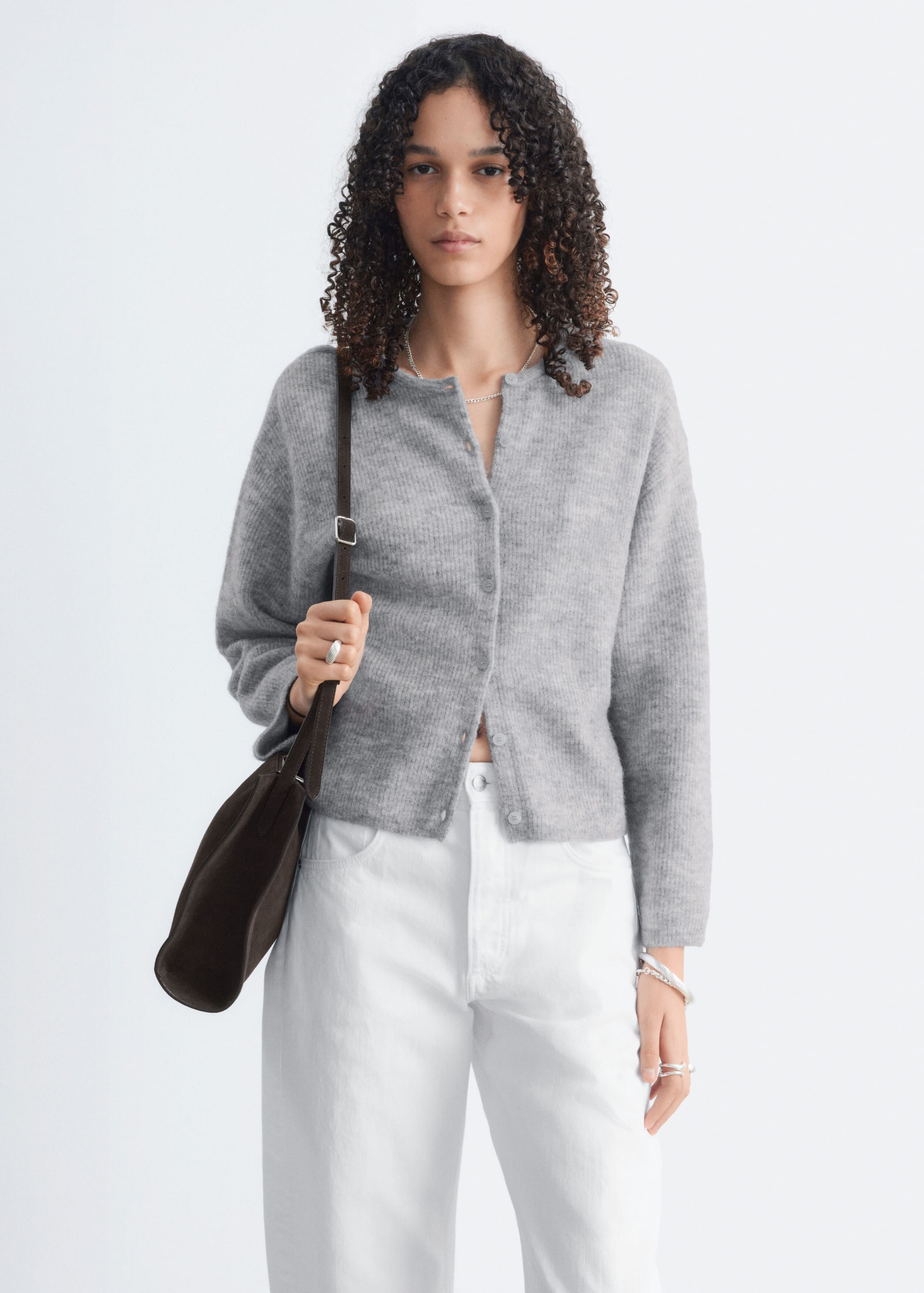 Alpaca-Blend Knitted Cardigan - Grey Melange - Lookbook