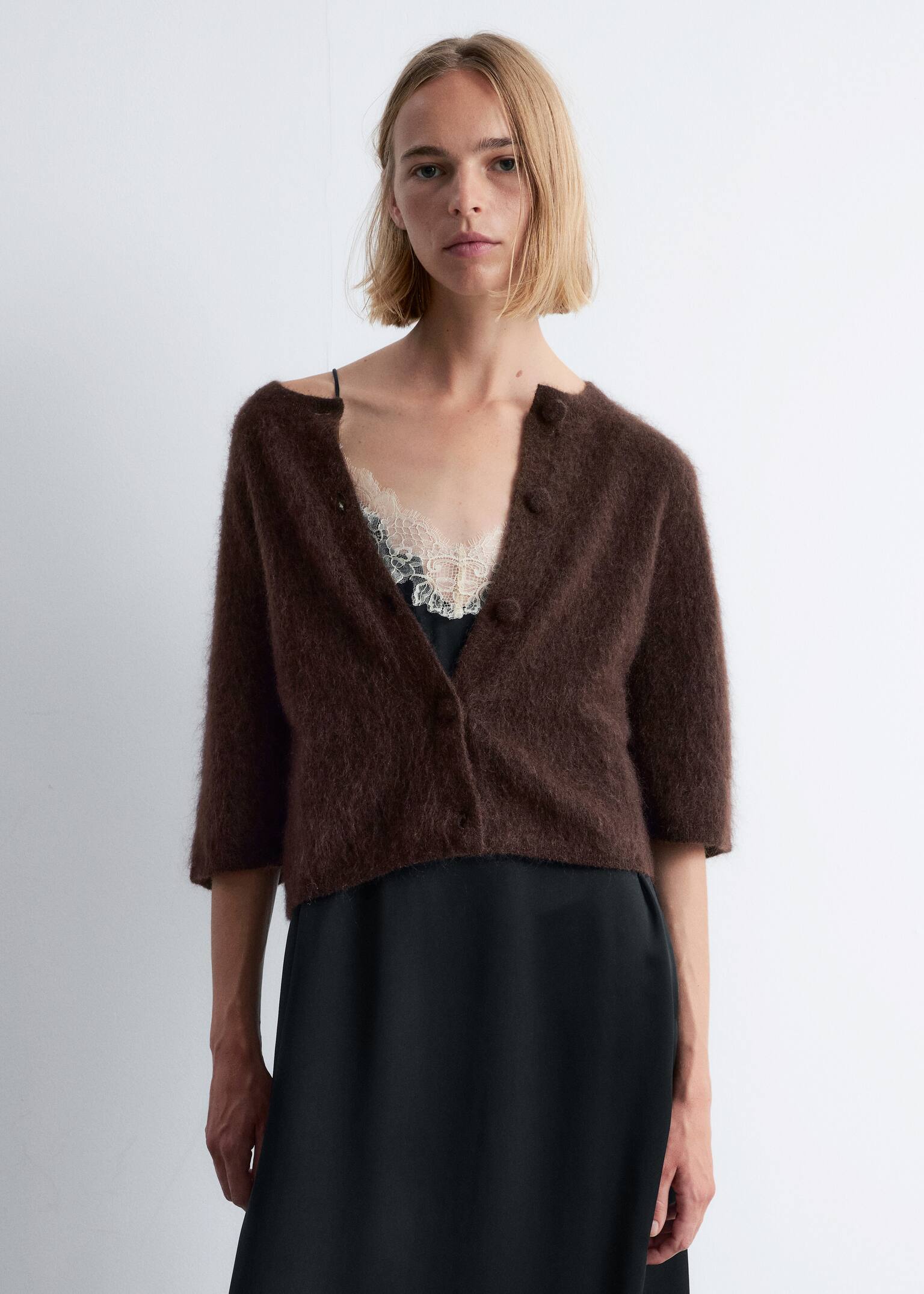 Strickjacke aus Mohair-Mix - Dunkelbraun/Dunkelblau - 6