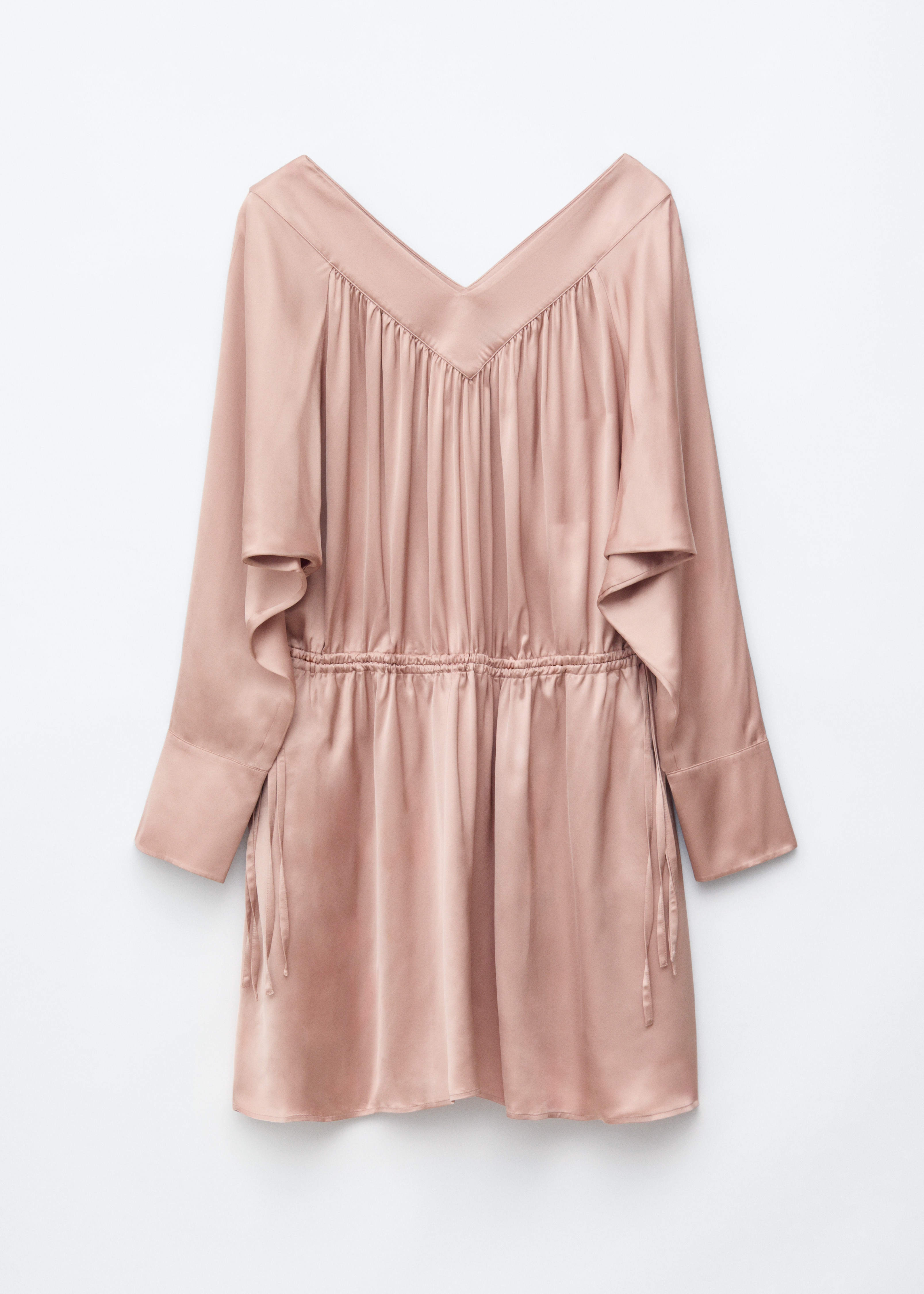 Mini abito con scollo a V e coulisse - Rosa polvere