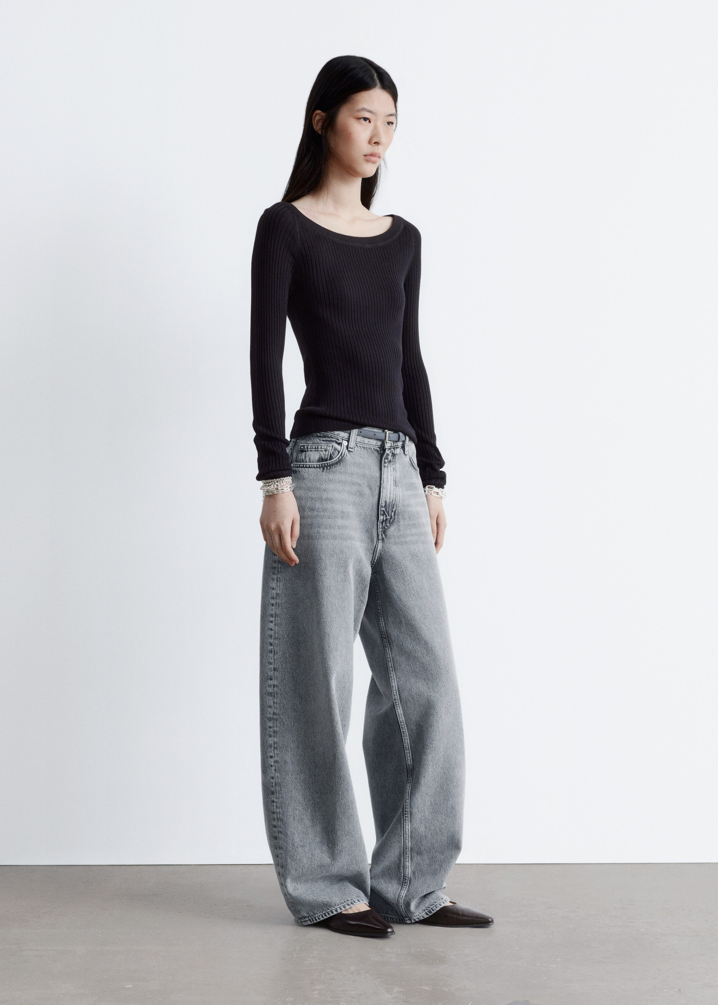 トップス FLATCORD YARN WIDE RIBKNIT BOAT NECK P/O Boat-Neck Rib-Knit Top - Black - & Other Stories US