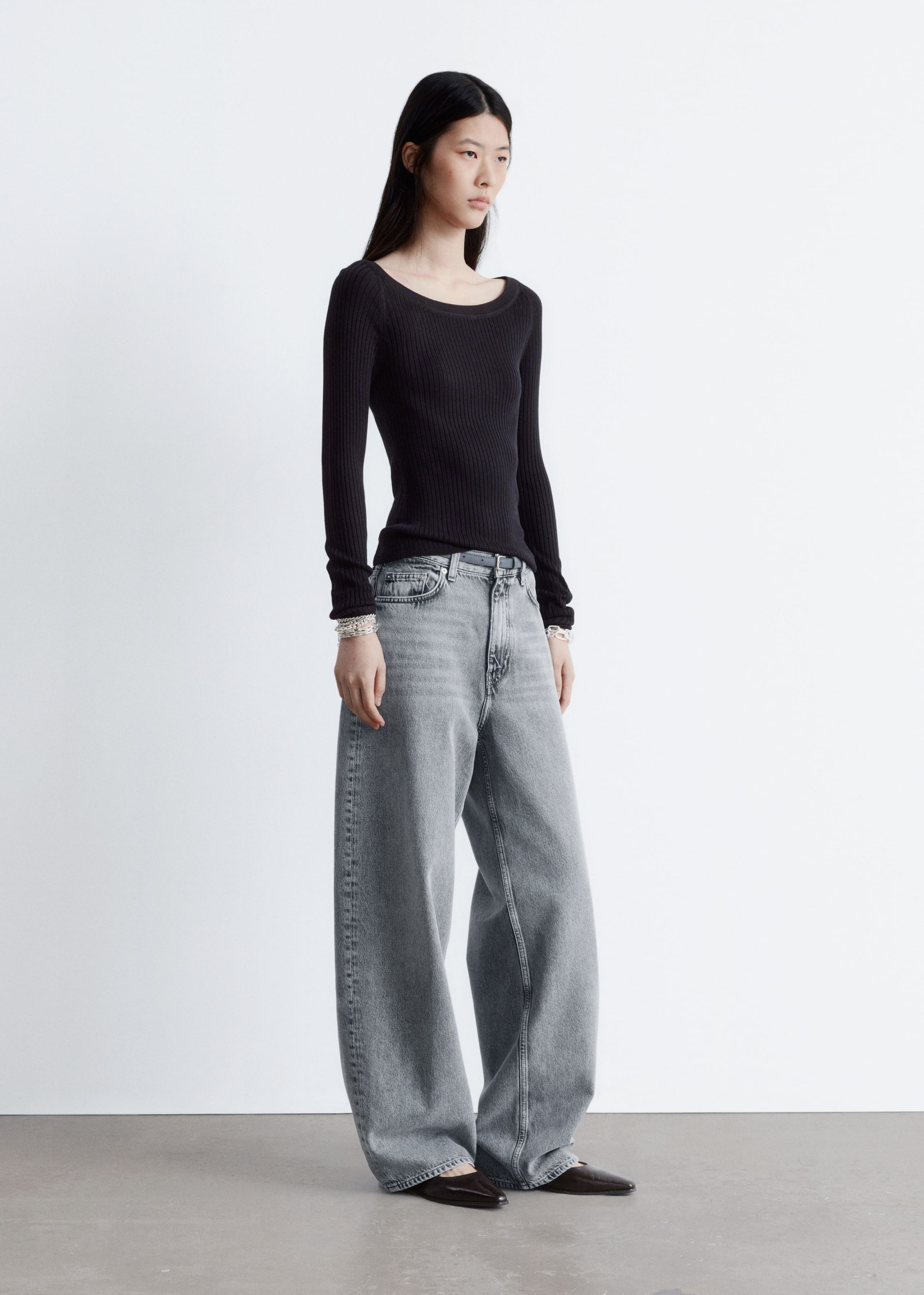 Image of Boat-Neck Rib-Knit Top