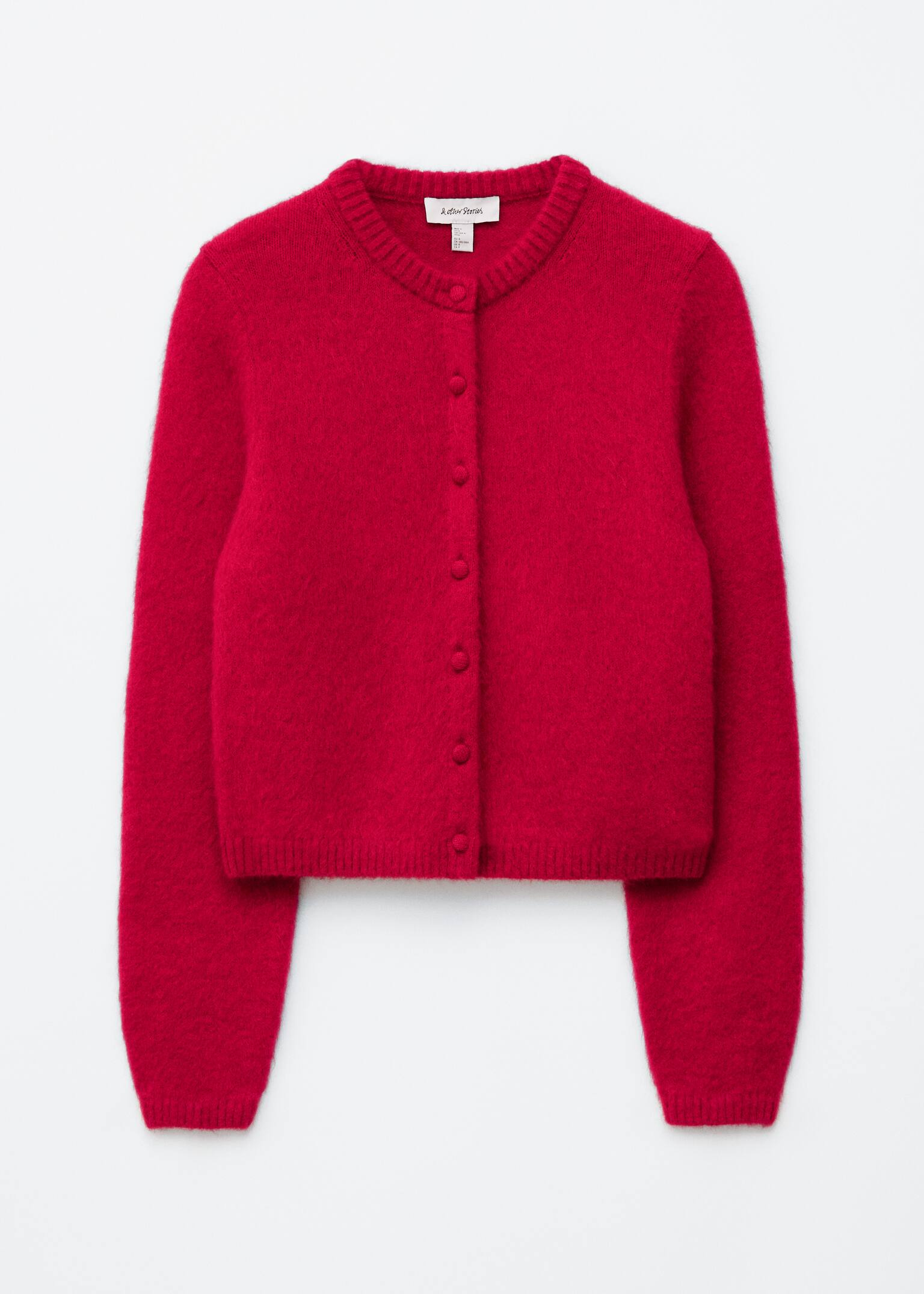 Brushed Knitted Cardigan - Red/Brown/Black - 2