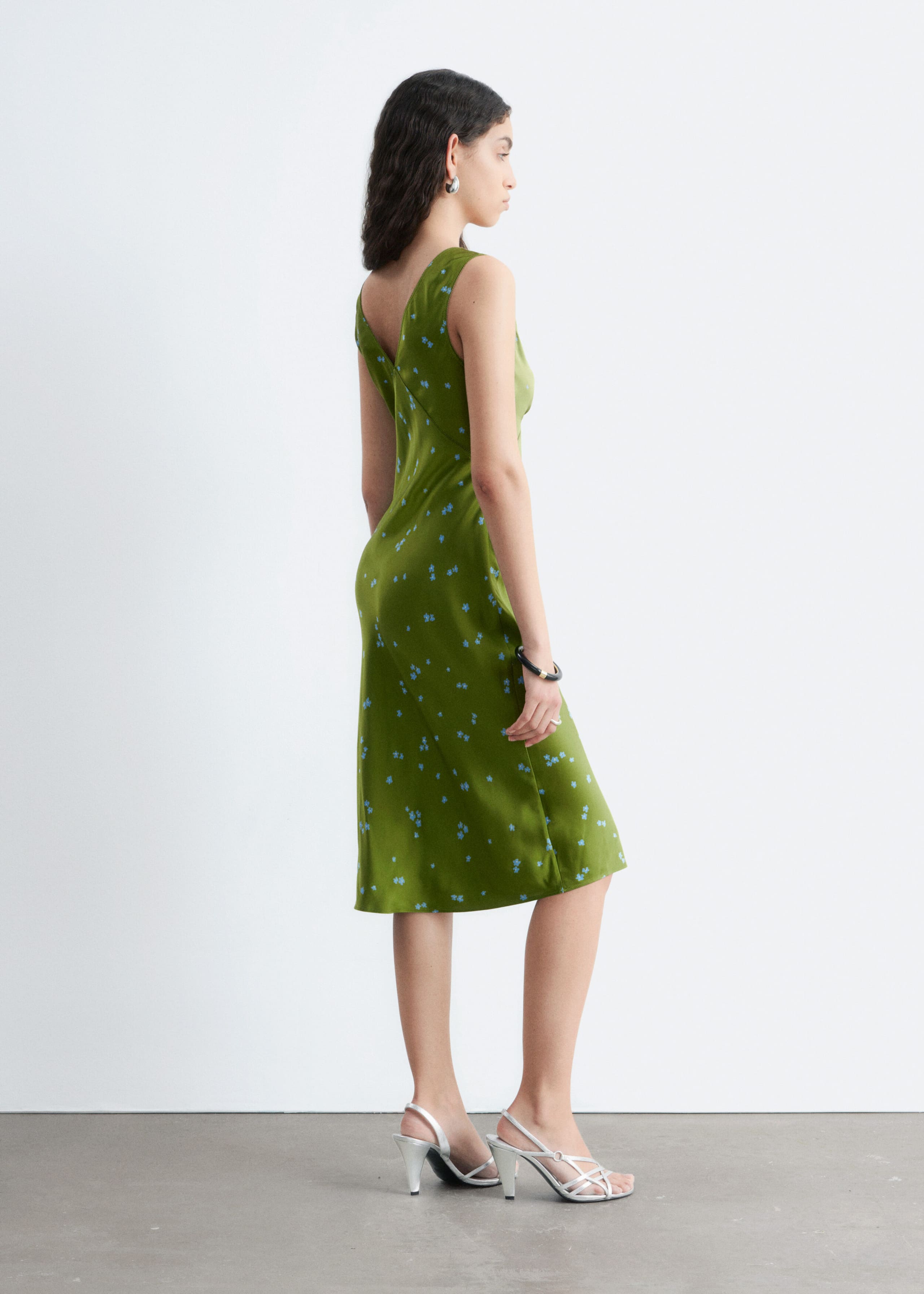 Floral V-Neck Midi Dress - Green/Blue Florals - Lookbook