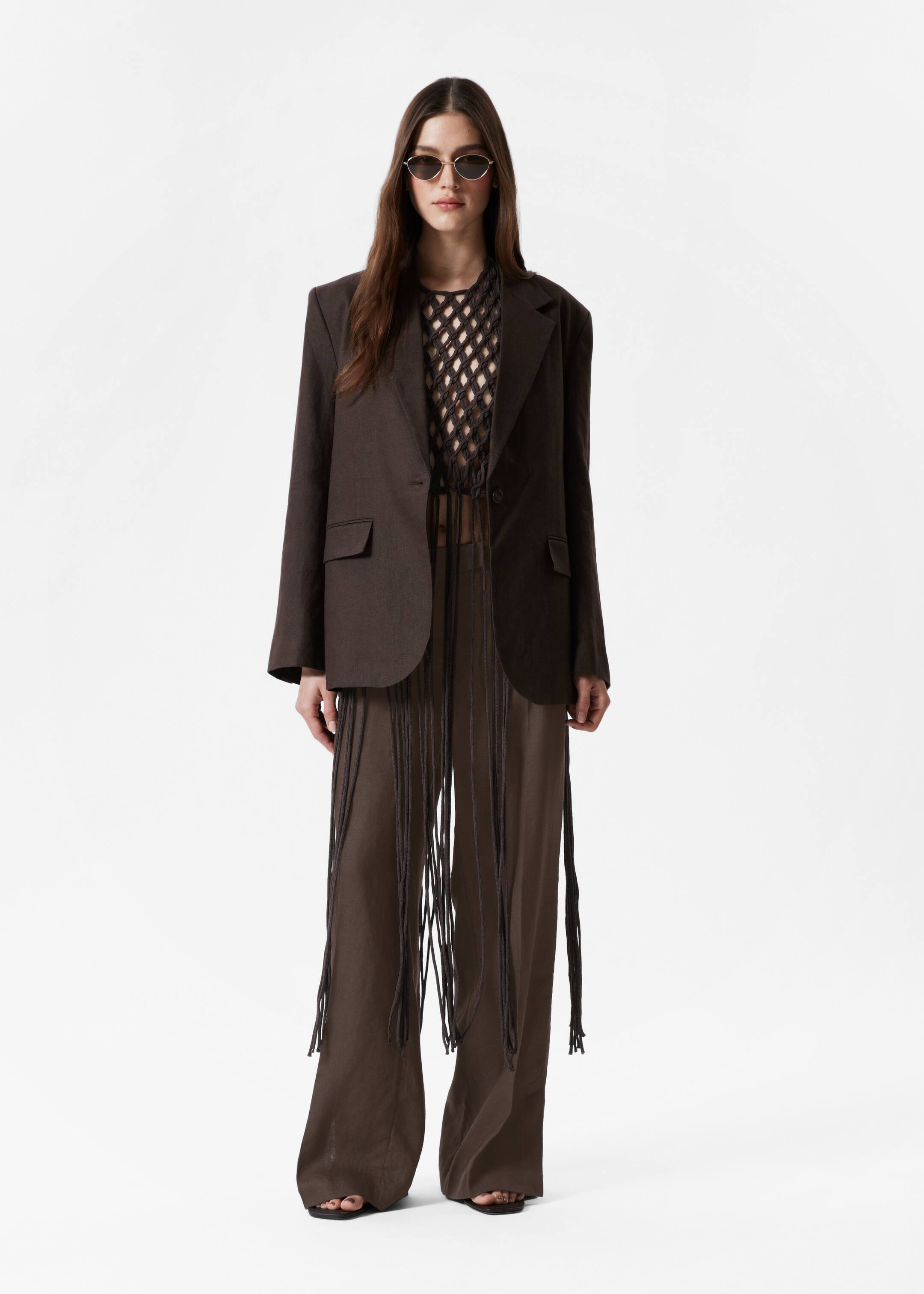 Grotere afbeelding bekijken: Single-Breasted Linen Blazer - Donkerbruin - DAMES | H&M BE 1