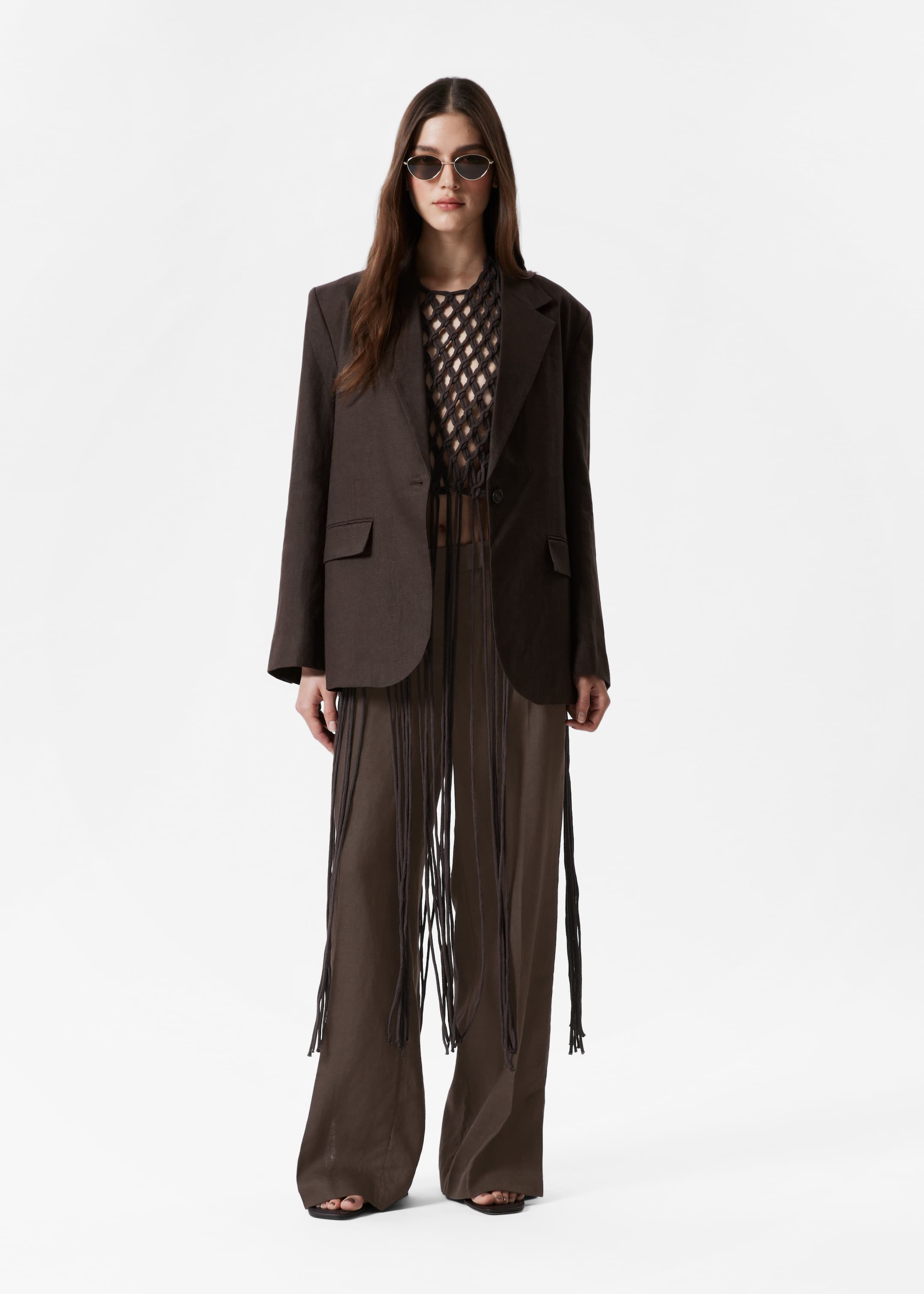 Grotere afbeelding bekijken: Single-breasted linnen blazer - Donkerbruin - DAMES | H&M NL 1