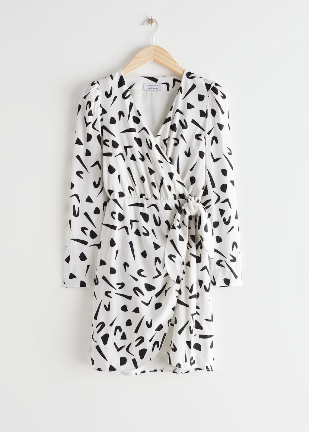 Printed Wrap Mini Dress - White Print - Natura morta