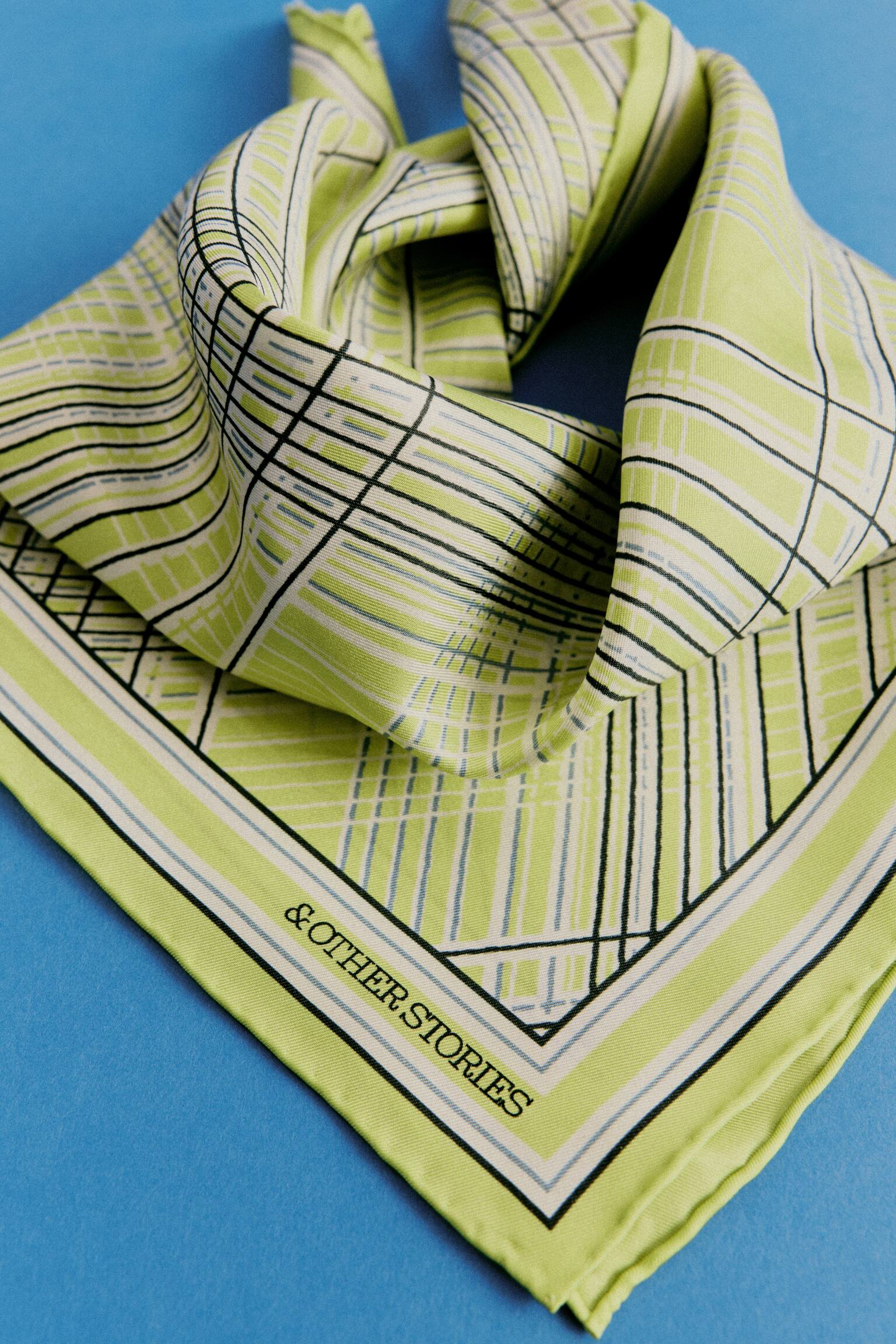 Bedrucktes Seidentuch - Gelb/Helltürkis/Apricot - 4