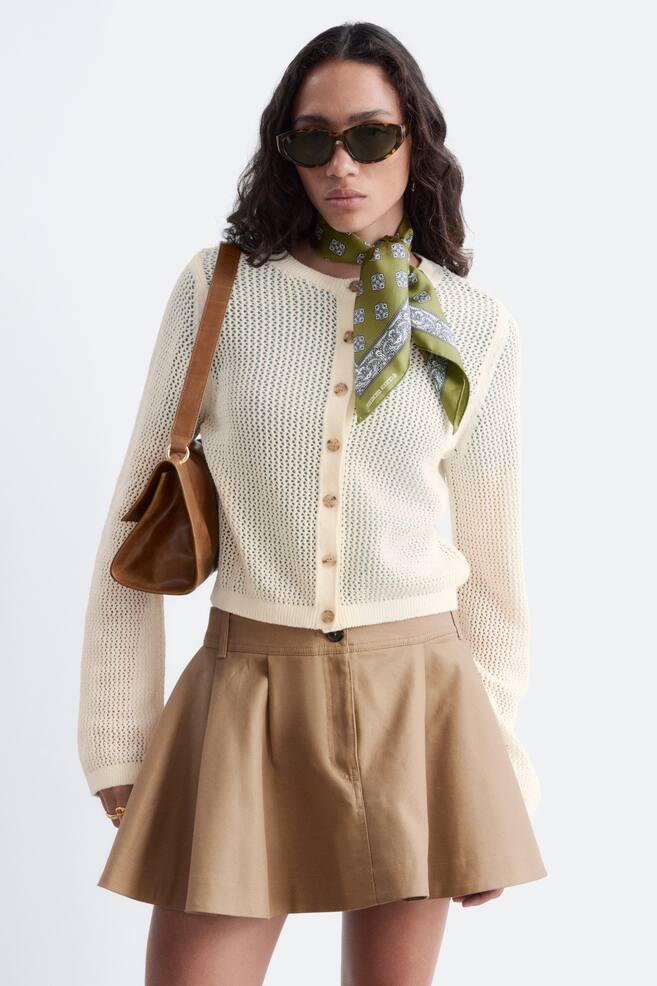 Cardigan in cotone traforato - Bianco sporco/Turchese - 1