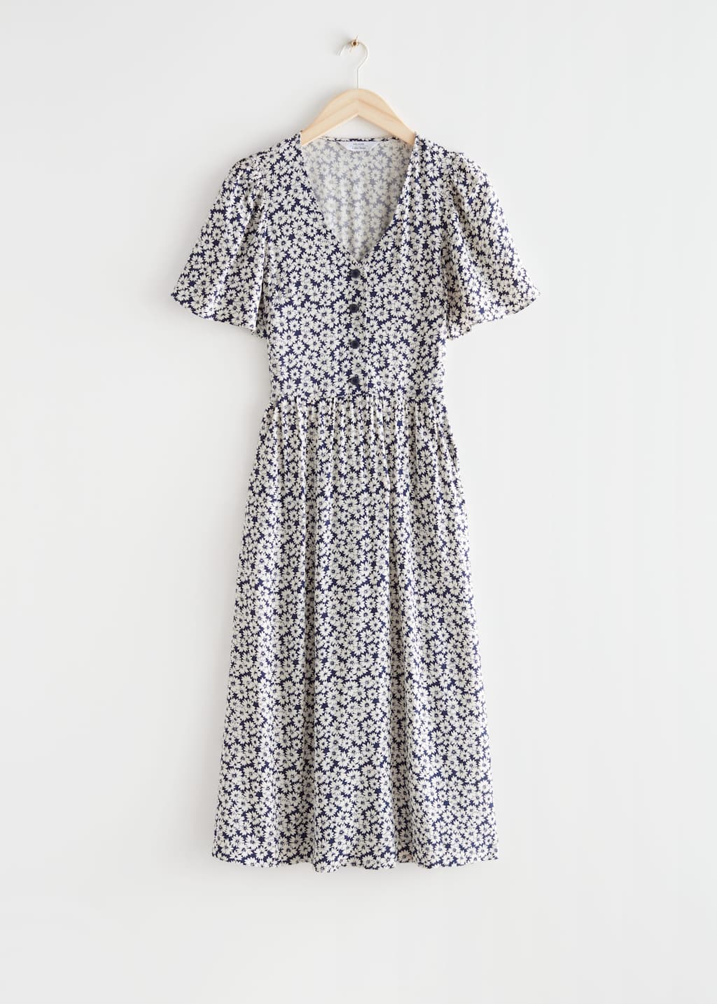 Vestido midi con mangas abullonadas - Estampado negro - Bodegón